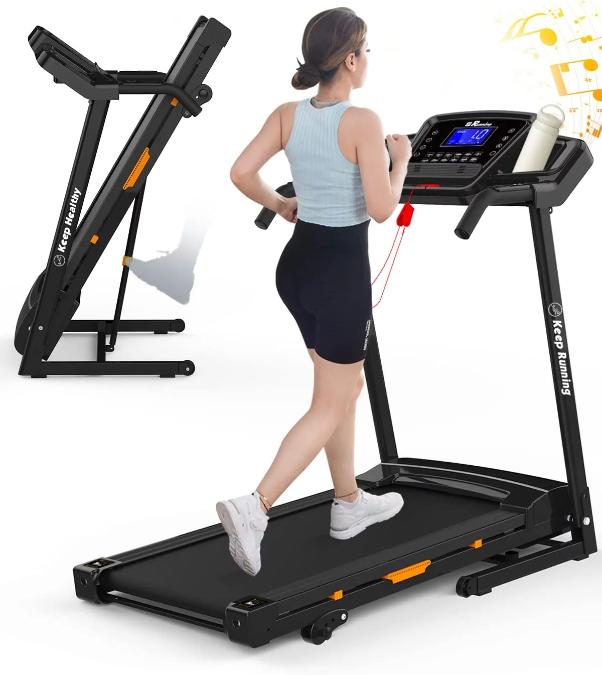 Folding Treadmills for Home – 3.5HP Portable Running Machine with Incline, 17″ Wide Foldable Electric Treadmill for Walking Jogging Exercise with Bluetooth, 300 LBS Capacity Weight