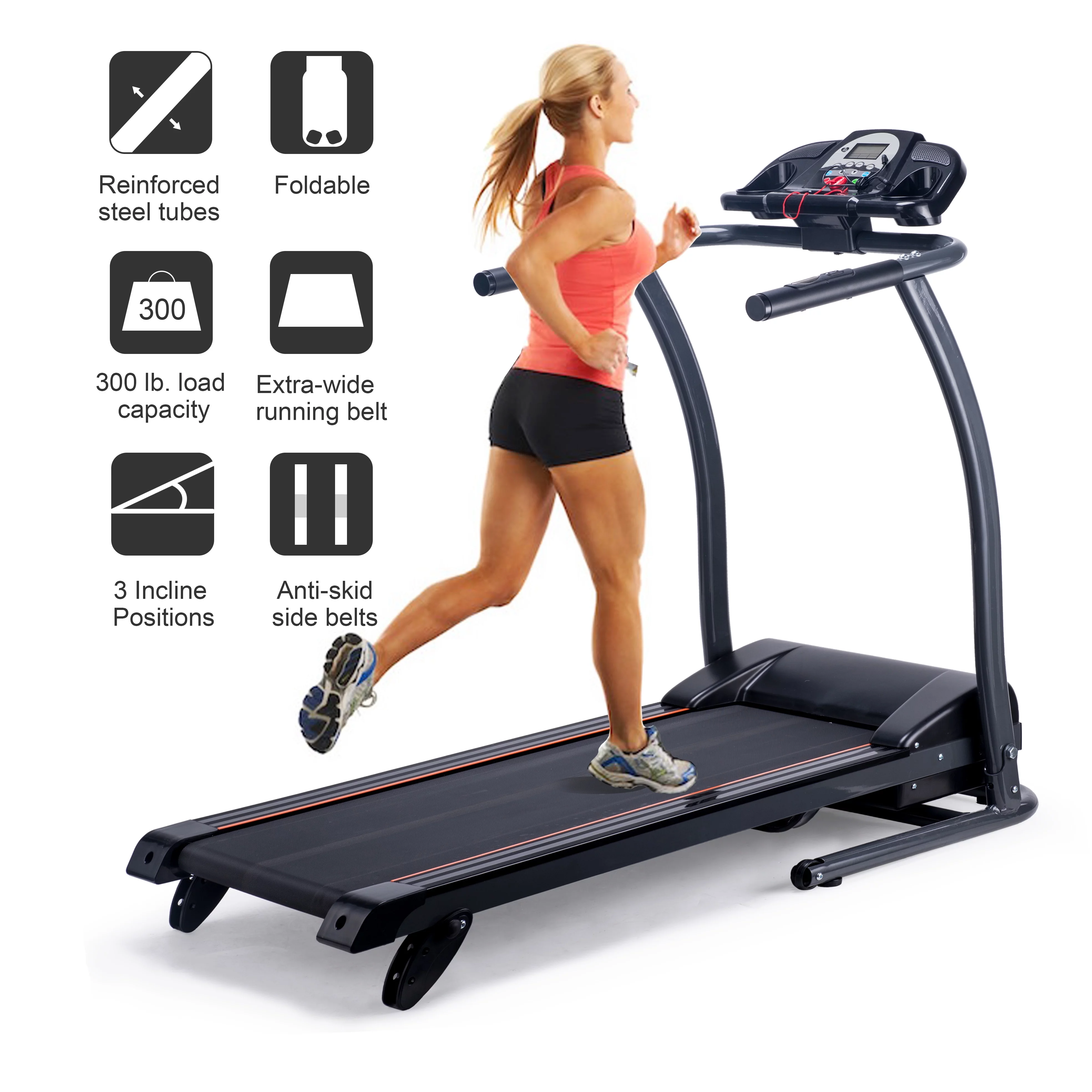 Motorized Treadmill Fitness Health Running Machine Equipment for Home Foldable & Incline 43.3″ x 15.7″ MP3 Compatible