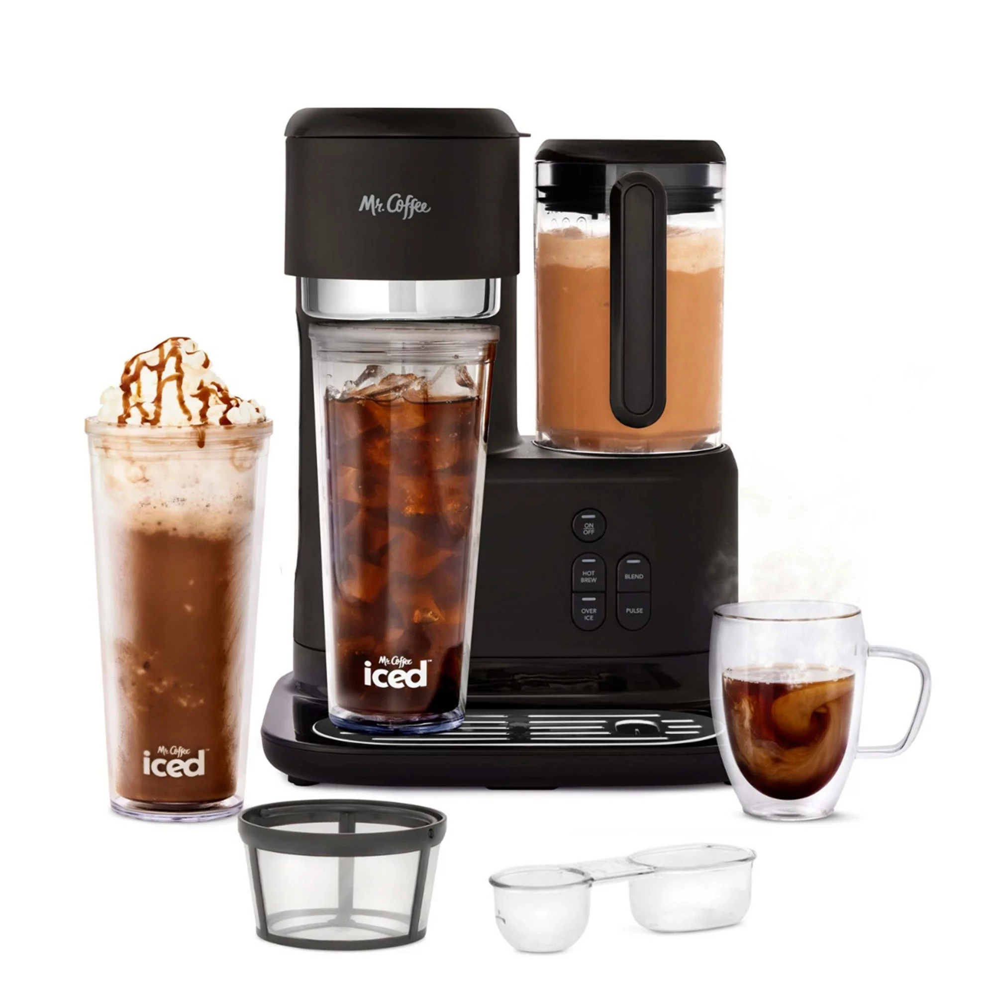 Mr. Coffee Single-Serve Iced and Hot Coffee Maker & Blender with 2 Tumblers