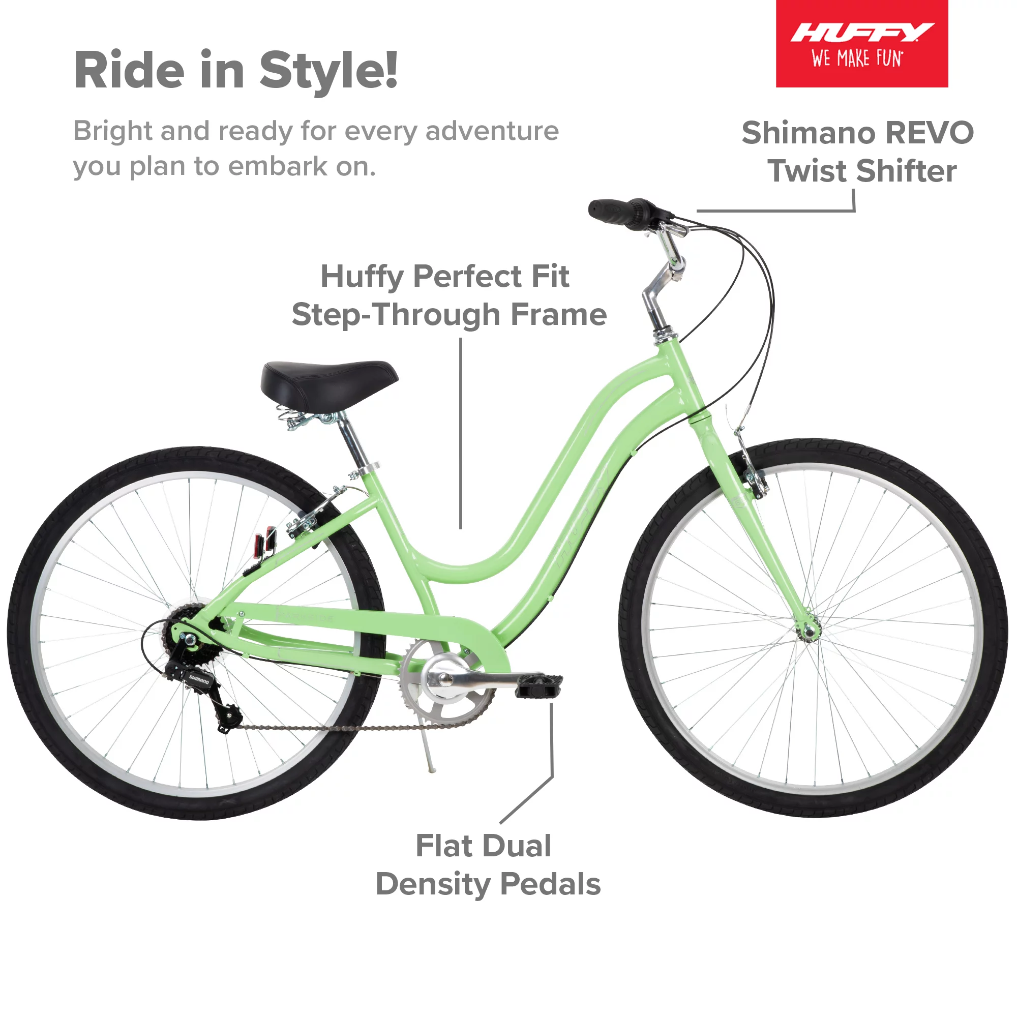 Huffy 27.5 in. Parkside Women’s Comfort Bike with Perfect Fit Frame, Ages 13+ Years, Mint