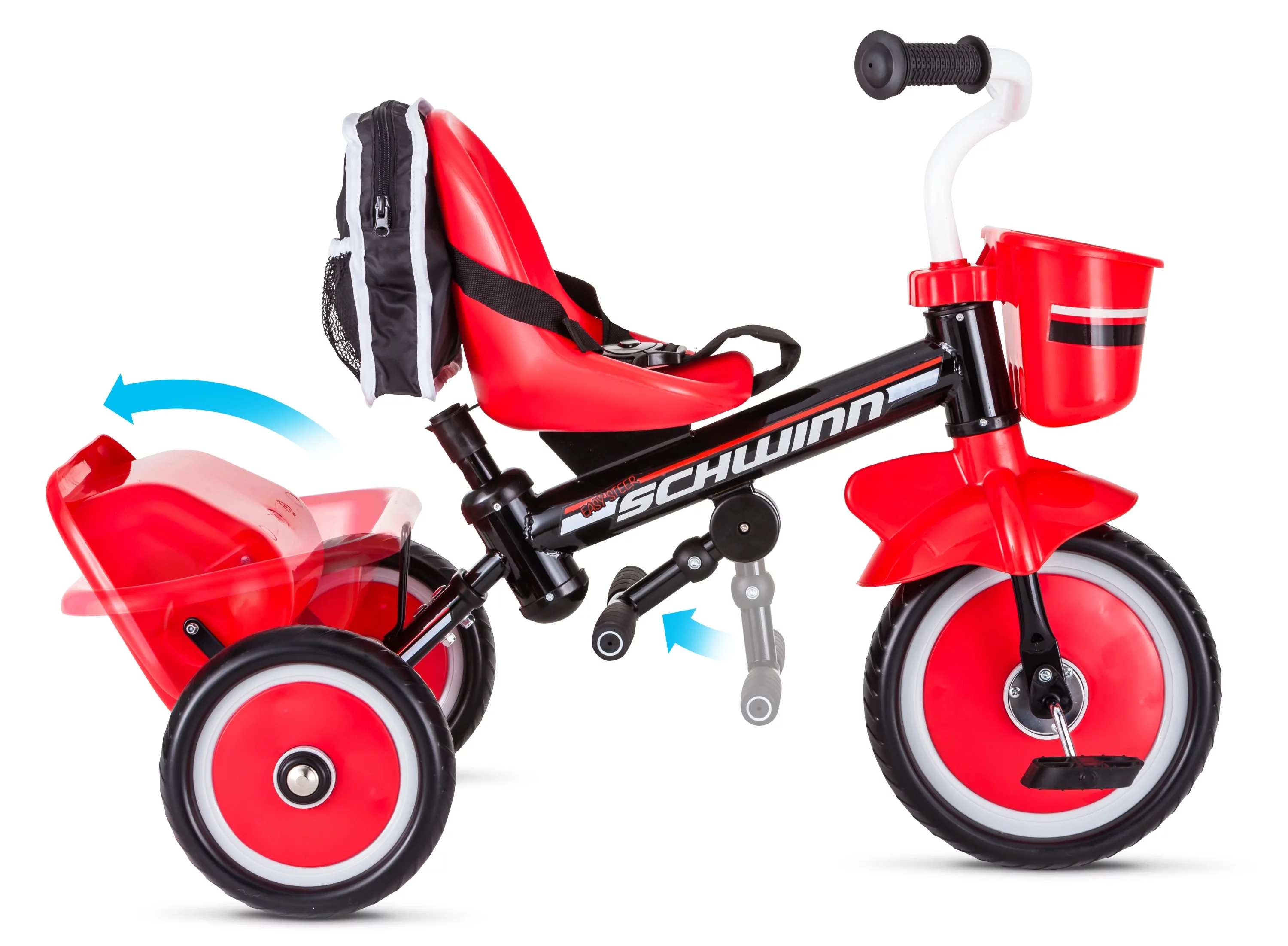 Schwinn Easy-Steer Tricycle with Push/Steer Handle, ages 2 – 4, red & white, toddler bike