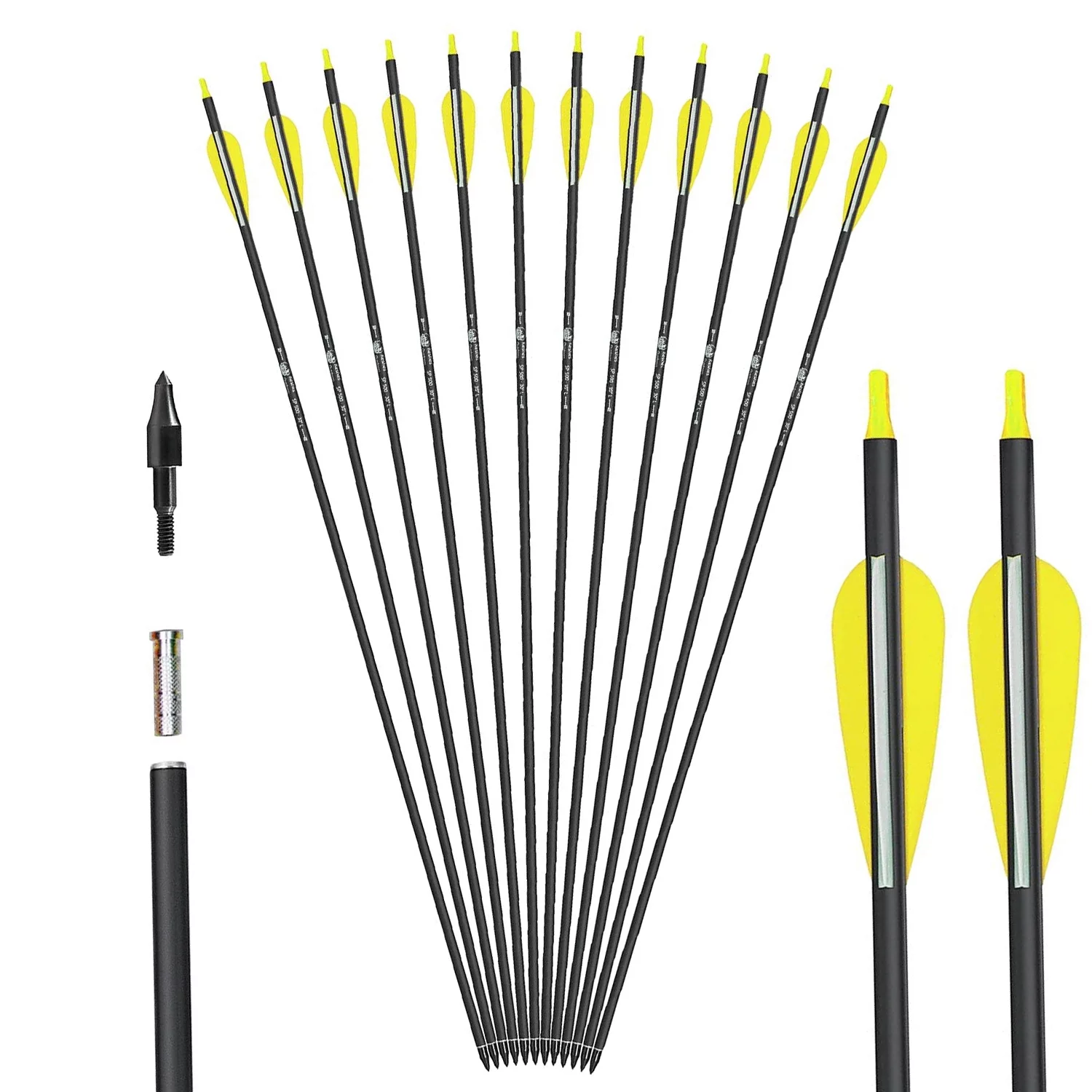 Carbon Arrow 29 inch 12-Pack Hunting Arrows Spine 400 for 30-65lb Bows Archery Compound & Recurve & Traditional Bow, Green