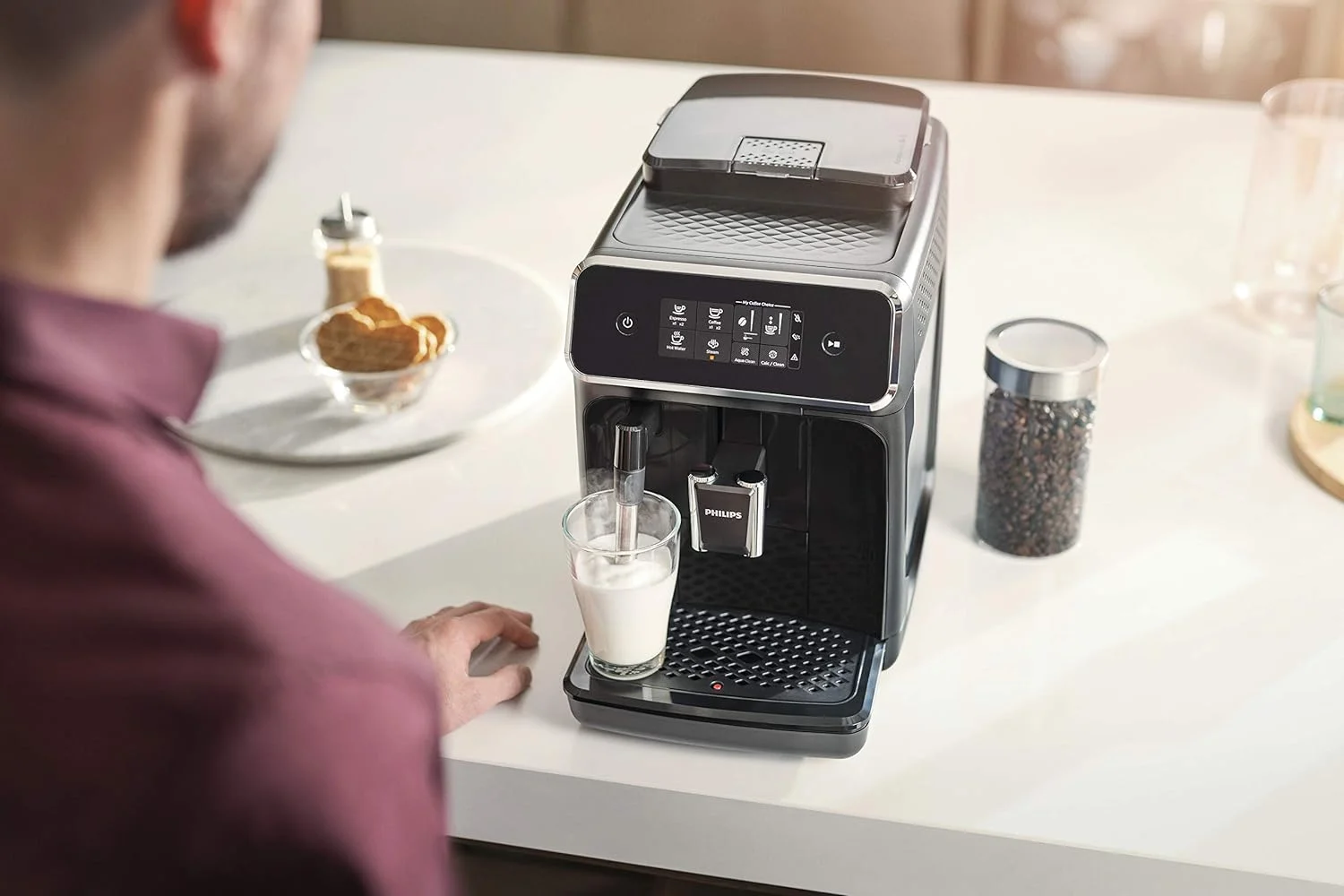 Philips 1200 Series Fully Automatic Espresso Machine w/ Milk Frother, Black (EP1220/04)