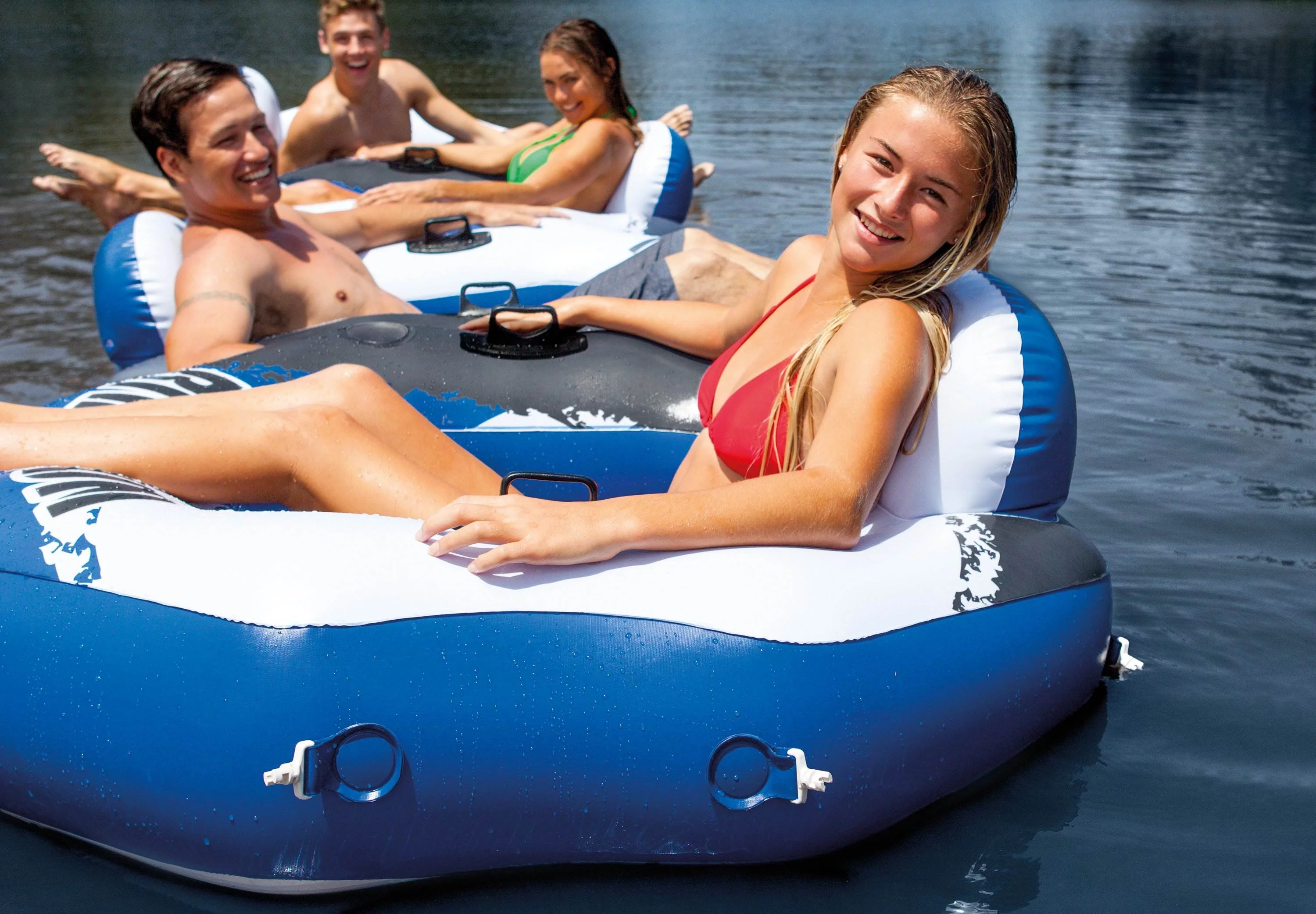 Intex River Run Connect Inflatable Tube (4 Pack) & Mega Chill II Beverage Float