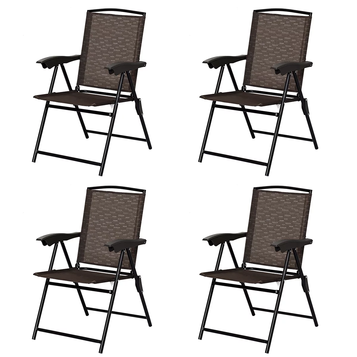 Topbuy Set of 4 Folding Sling Chairs Steel Armrest Patio Garden Pool Adjustable Back