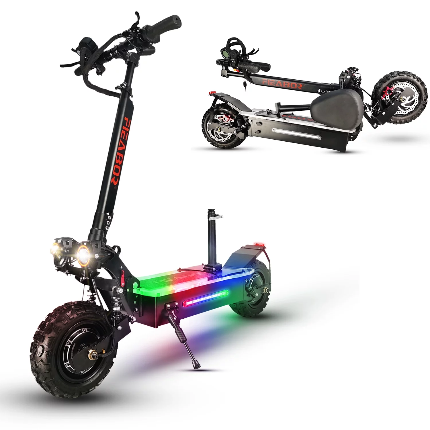 LISUEYNE Electric Scooter for Adults, Dual Drive 5600W Electric Scooter with Seat, Up to 50 MPH & 50 Miles,60V/27AH Battery, 11″ Off-Road Vacuum Tire, Dual Braking System & Dual Chargers