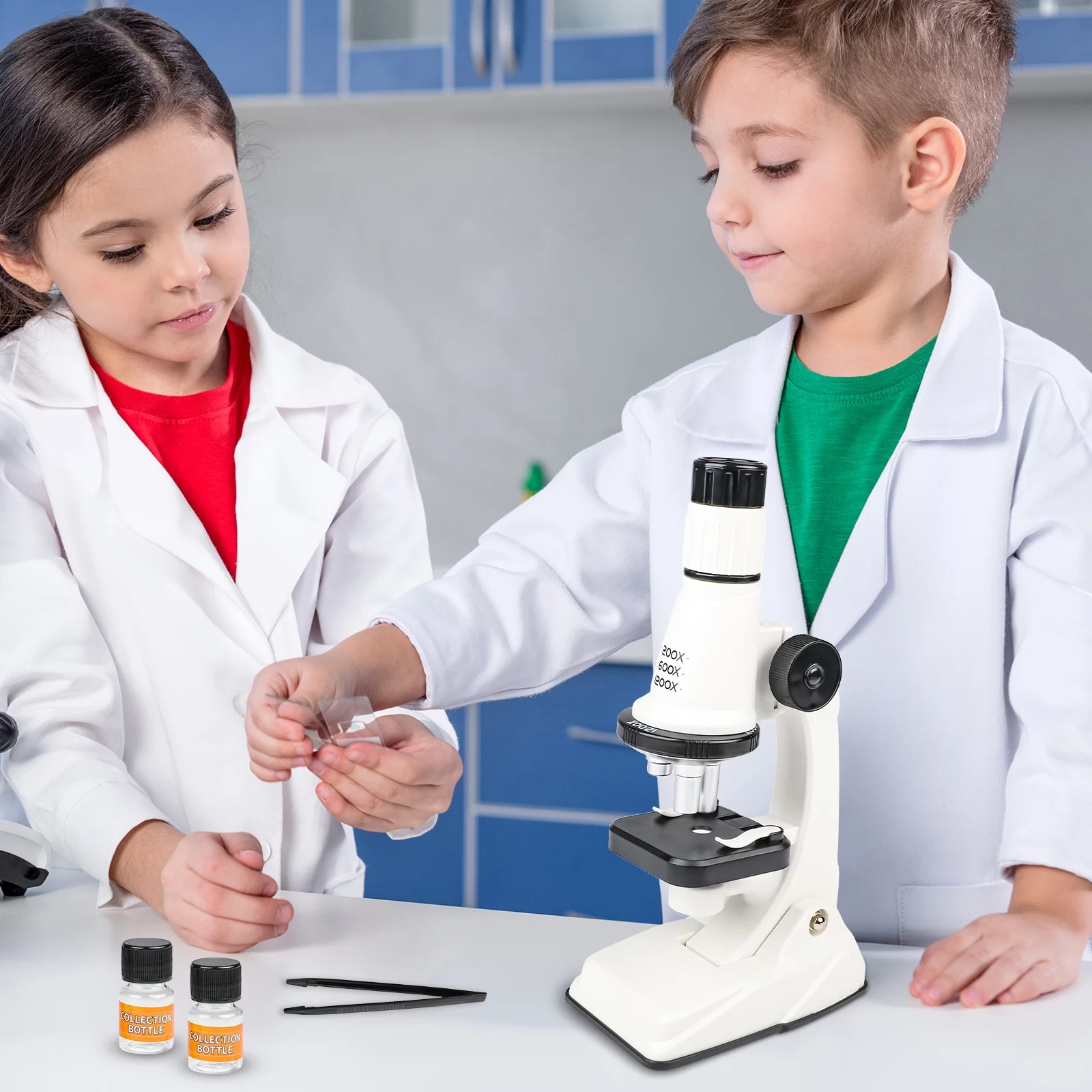 Flooyes Microscope Kit for Kids, 200X-1200X Kids Beginner Microscope STEM Kit with LED Light, Educational and Learning Toy Gift for Kids 5 6 7 8 9 10 11 12