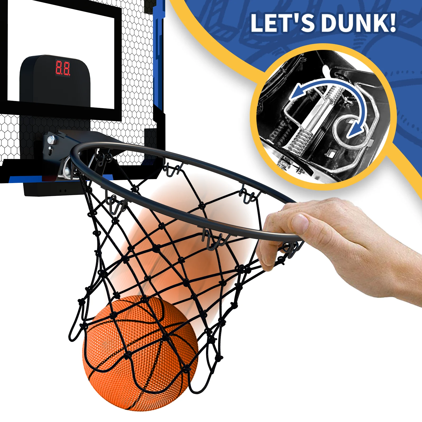 QDRAGON Mini Basketball Hoop with Electronic Scorer, Mini Hoop with 3 Balls/Inflator/Breakaway Rim, Basketball Toy Gifts for Kids and Adults, Suit for Indoor/Outdoor/Pool/Door, Blue