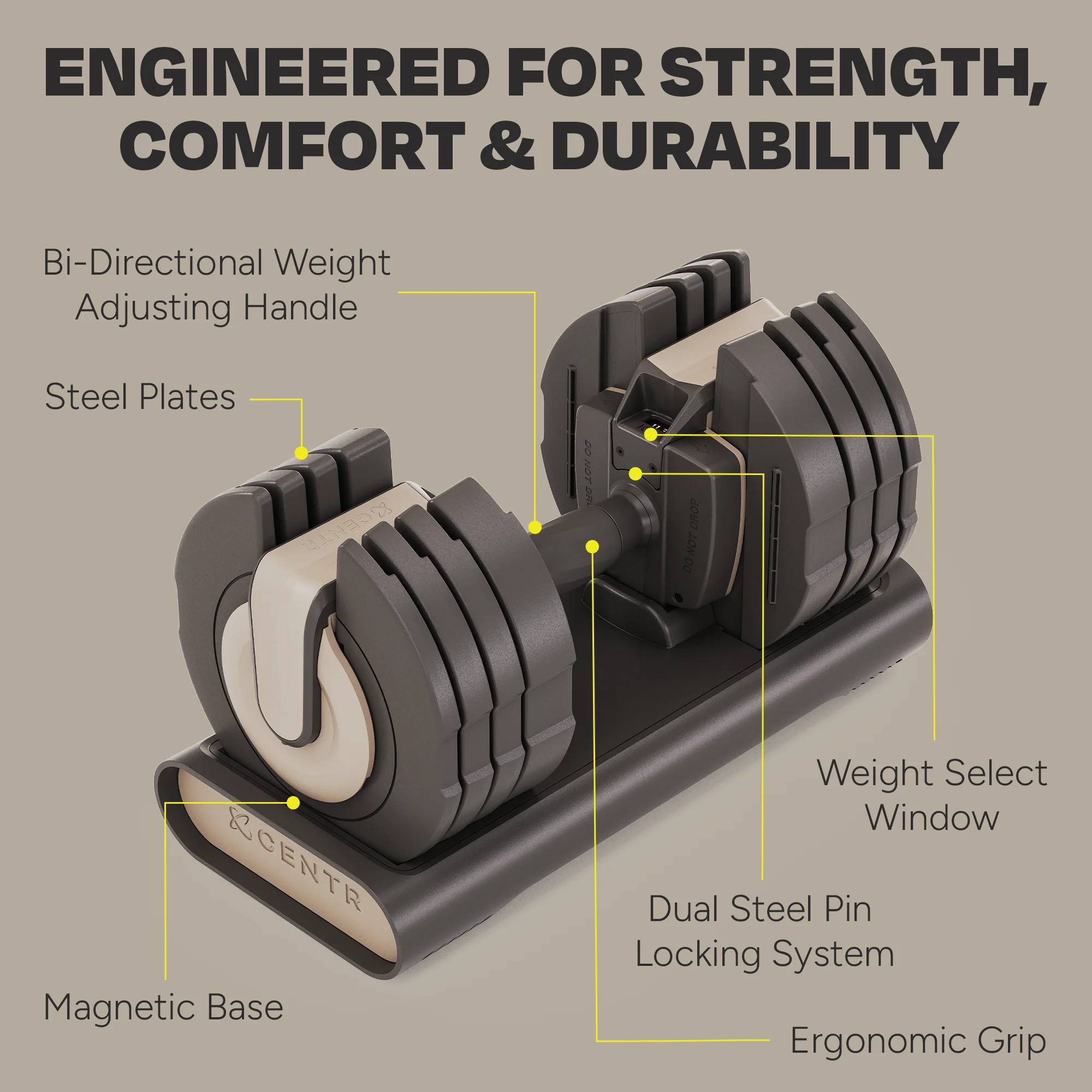 Centr Smart Stack 50 Adjustable Dumbbell, 5-50 lbs