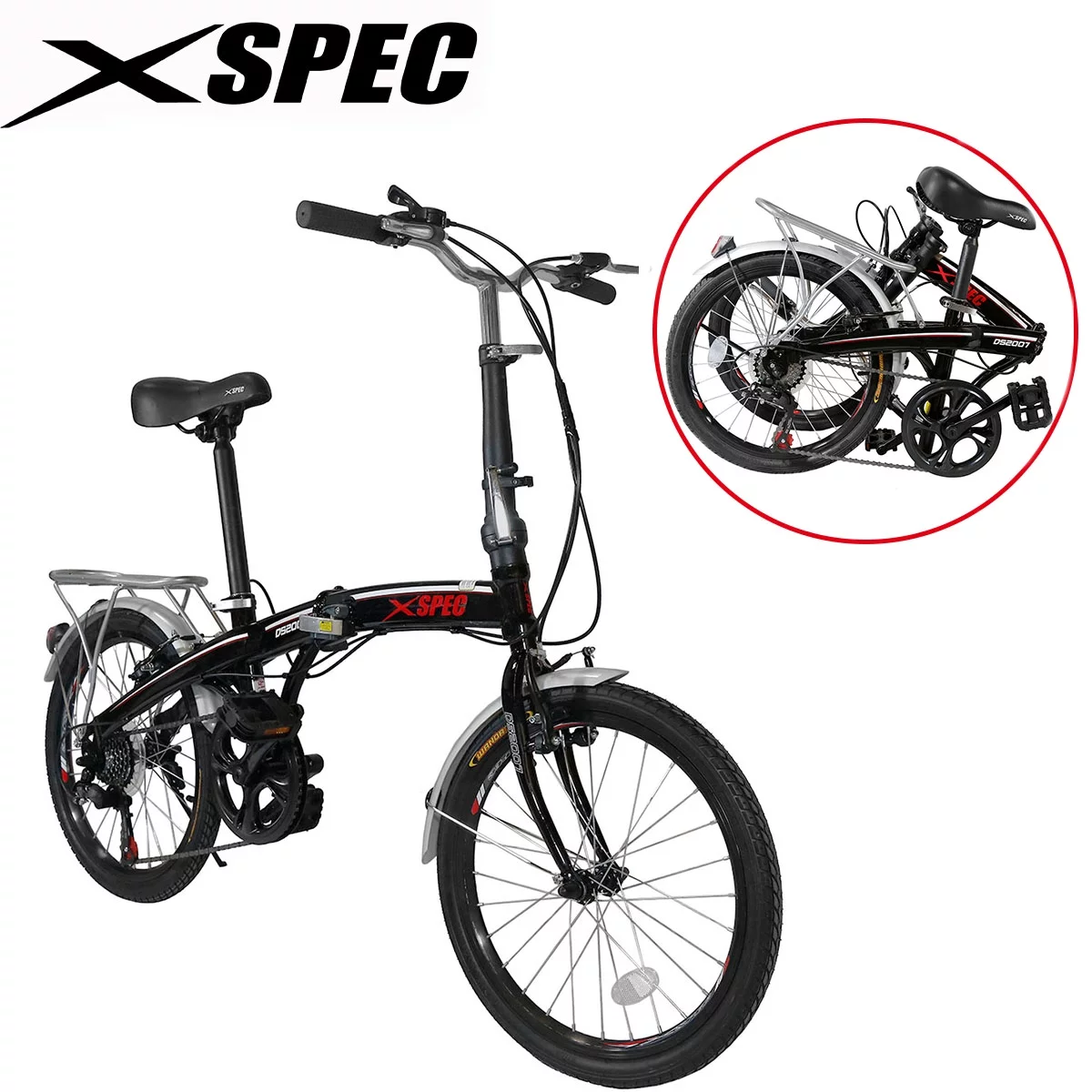 Xspec 20″ 7 Speed City Folding Compact Bike Bicycle Urban Commuter Shimano, White