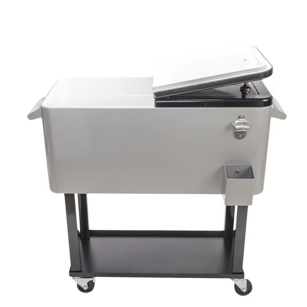 Rolling Cooler Ice Chest 80 Quarts Iron Spray Cooler with Shelf for Outdoor Patio Deck Party