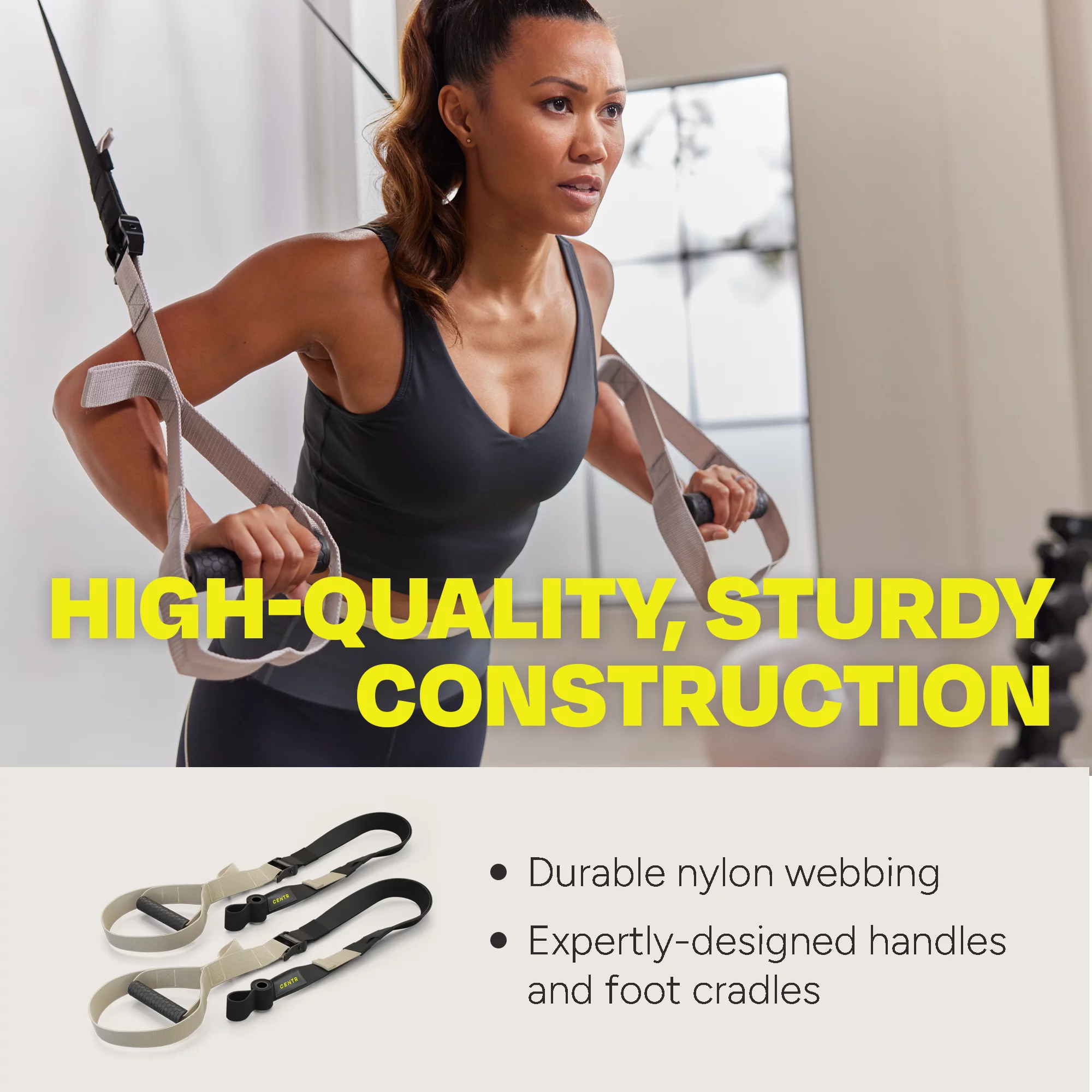 Centr by Chris Hemsworth Bodyweight Training Straps with Door Anchors, Sand Brown, 2-Pack with 3-Month Centr Membership