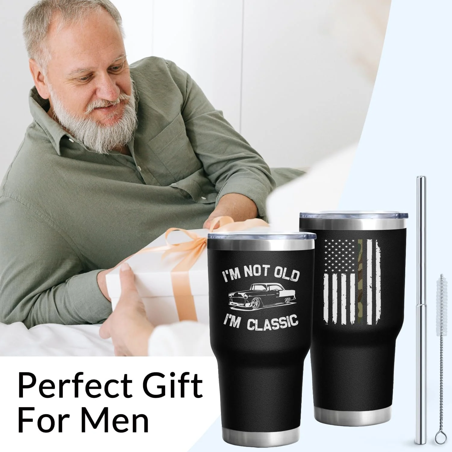 Dad Gifts for Men DAD FUEL Tumbler 30 Oz Stainless Steel Insulated Cup Tumbler Coffee Mug with Lid and Straw Mens Father”s Day, Christmas and Birthday Gifts Idea