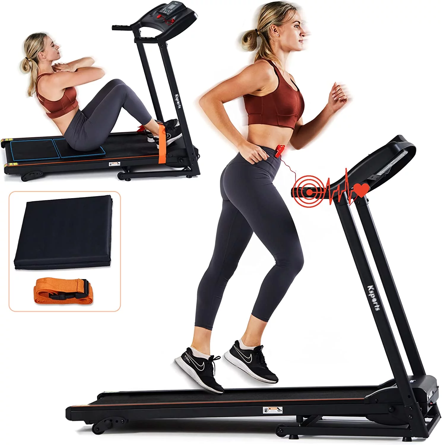 Ksports Multi Function Treadmill with 4 levels of Inclines, Sit Ups Strap & Ab Mat, Running Machine with Bluetooth Smart App