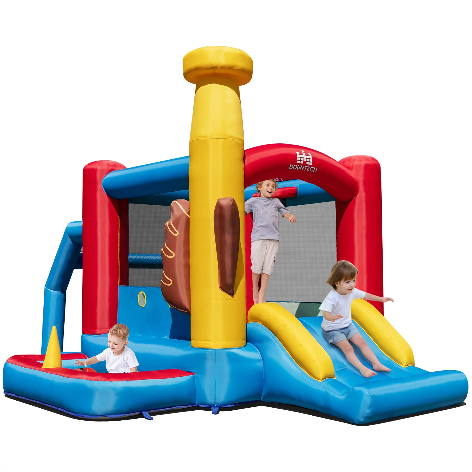 Topbuy Inflatable Bounce House with 480W Air Blower Bouncer Playhouse Castle with Slides Jump Area Ocean Ball Pit Basketball Hoop