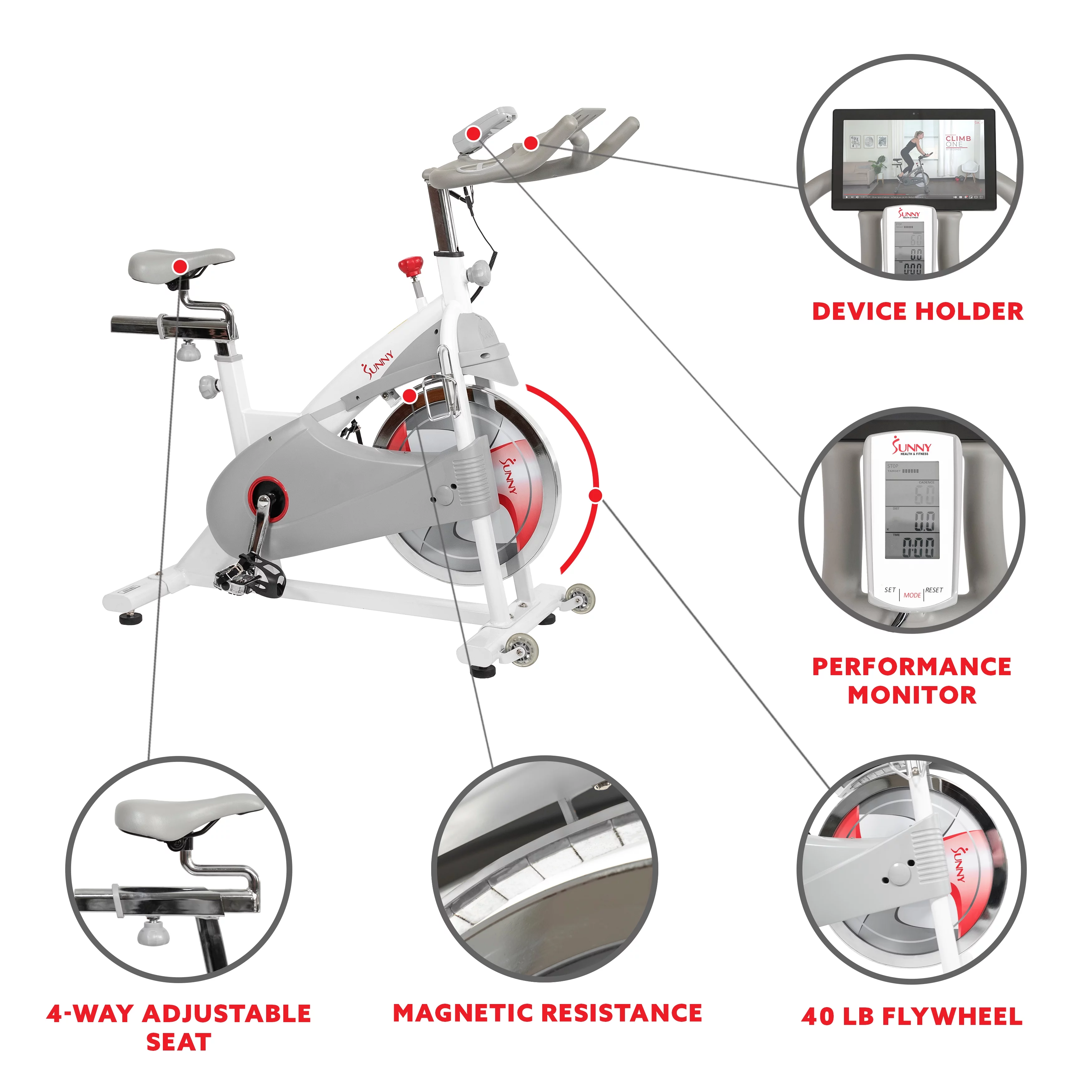 Sunny Health & Fitness Magnetic Belt Drive Indoor Premium Stationary Studio Cycling Exercise Bike Trainer for Home, SF-B1876