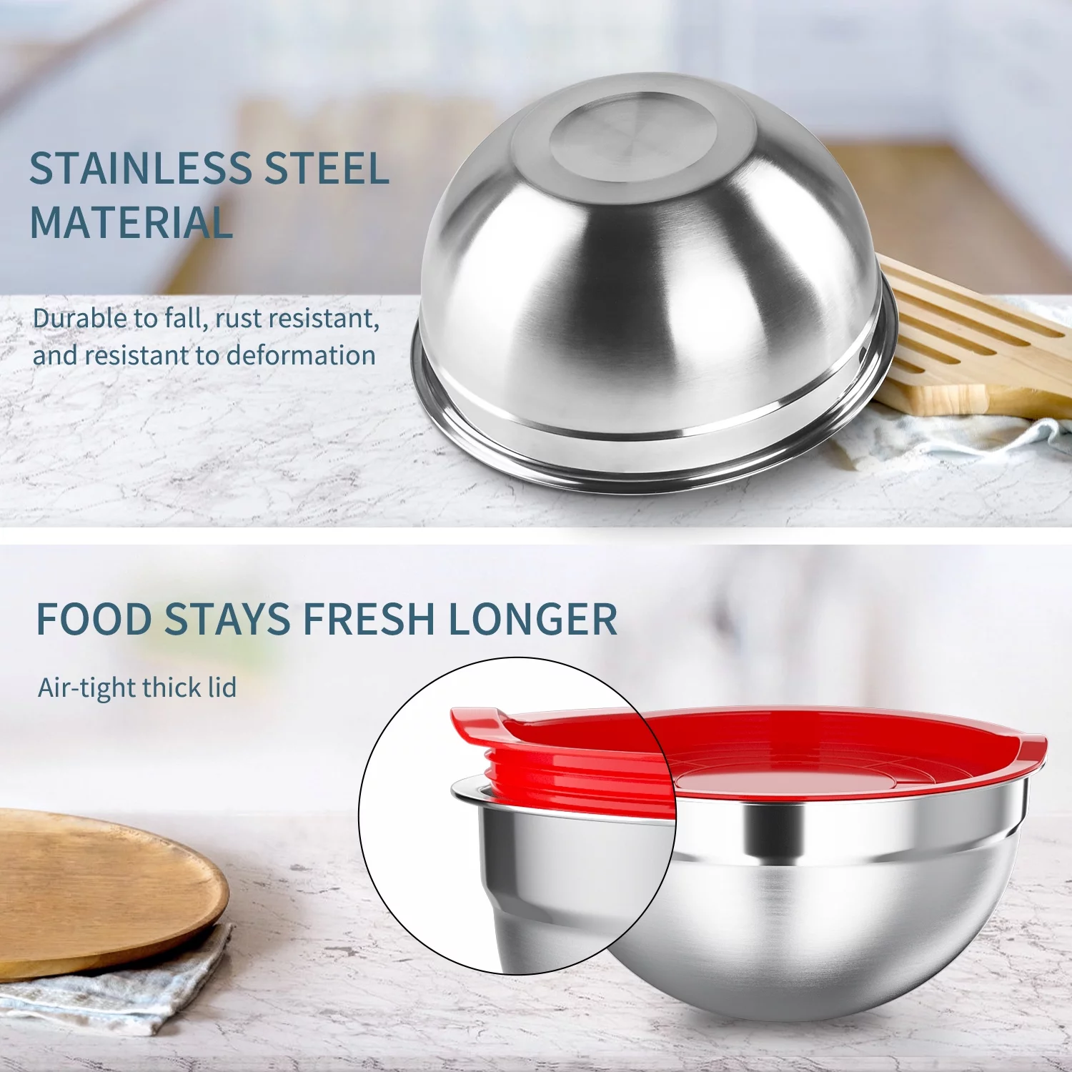 TINANA Mixing Bowls with Lids: Stainless Steel Mixing Bowls Set – 7PCS Metal Nesting Mixing Bowls for Kitchen, Size 7, 4.5, 3, 2, 1.5, 1, 0.7 QT, Great for Prep, Baking, Serving-Multi-Color