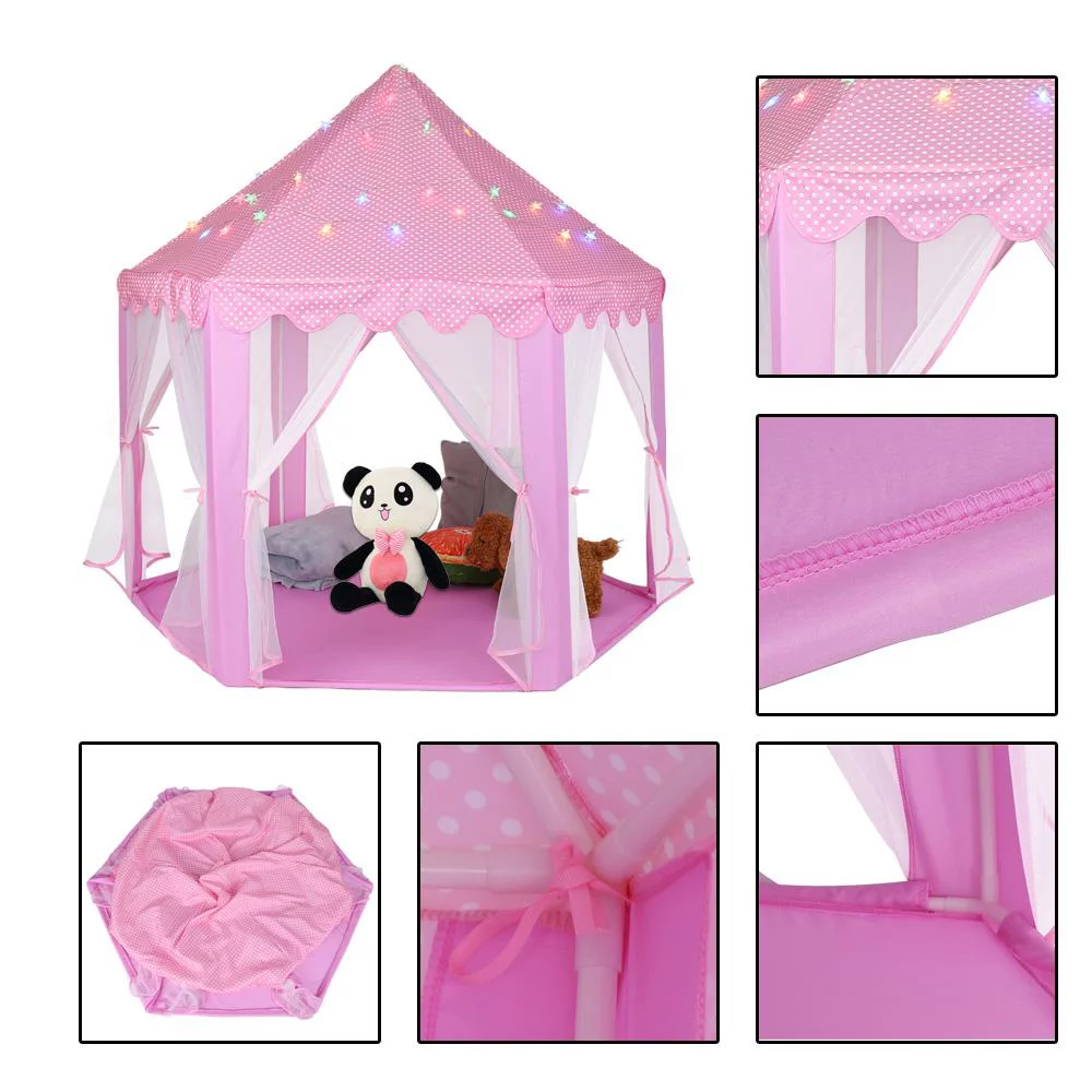 Tebru Kids Play Tents, Princess Castle Play Tent Girls Playhouse Toy Game House with a String of 40 Lights, Pink, Tent for Girls