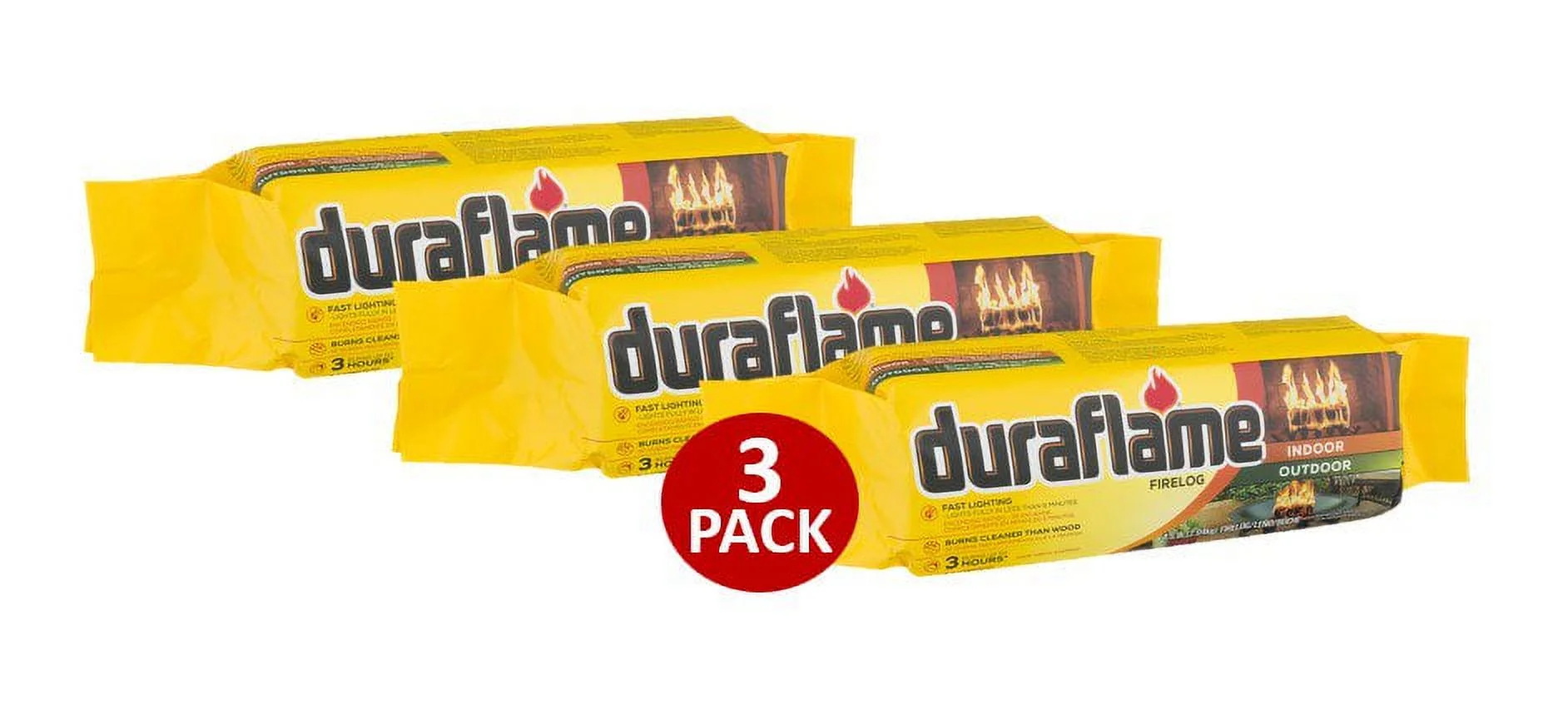 Duraflame 4.5lb Firelog 3 Pack, 3 Hour Burn, Indoor/Outdoor Use