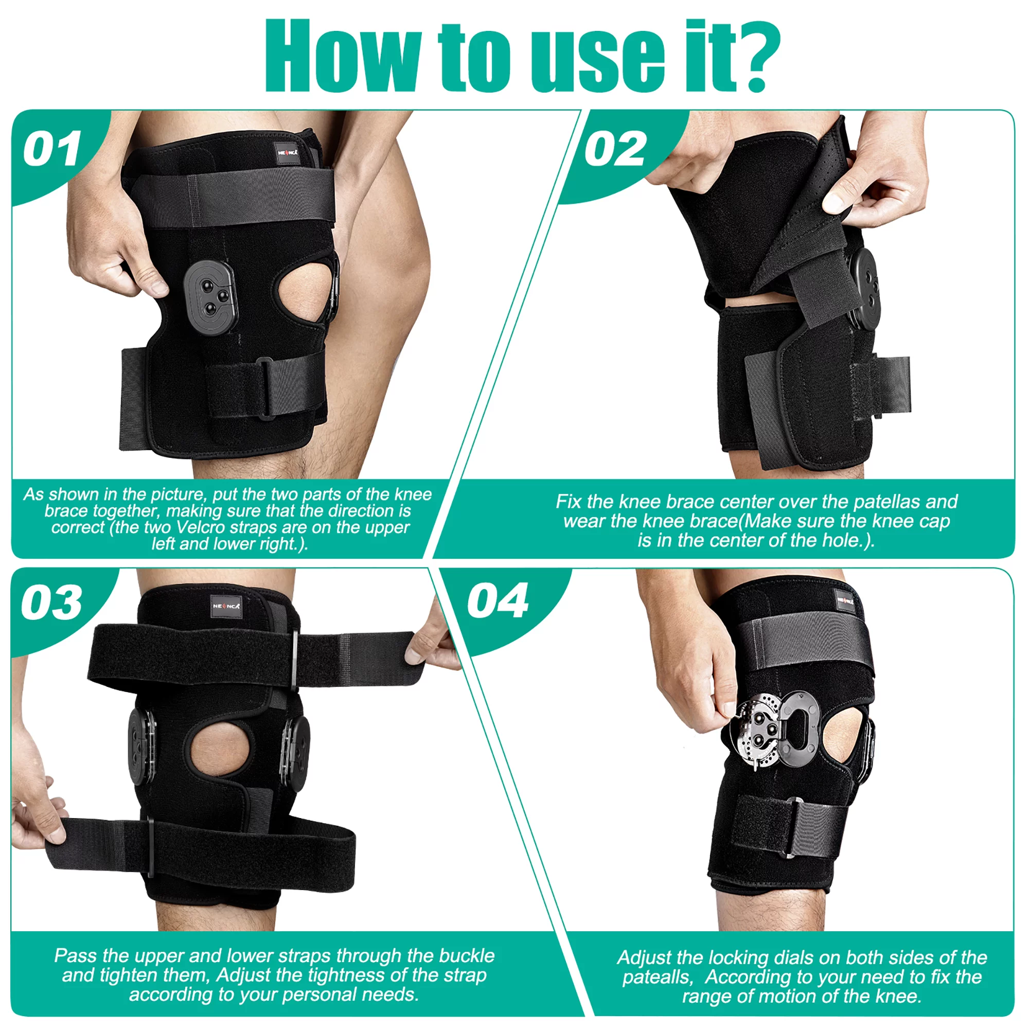 NEENCA Hinged Knee Brace, Adjustable Knee Immobilizer with Side Stabilizers of Locking Dials