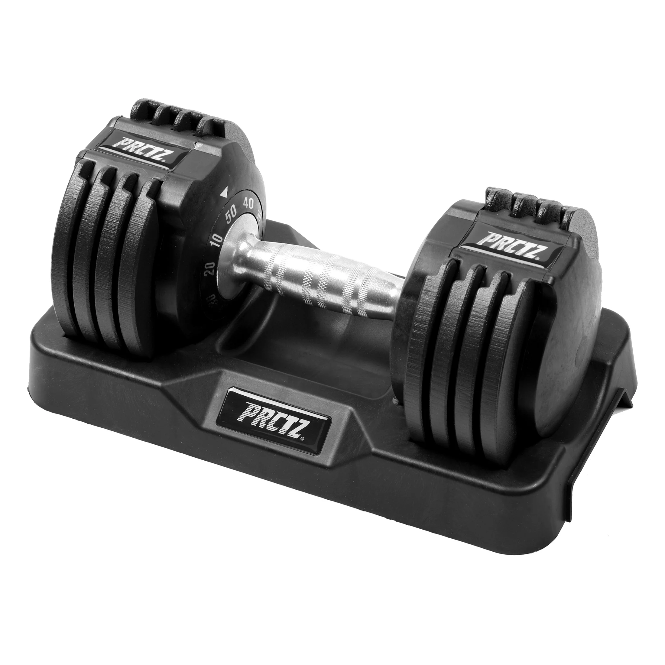 PRCTZ 10-50 lb Quick Select Adjustable Dumbbell, Enhanced 3-Point Safety Locking System, Single, Black