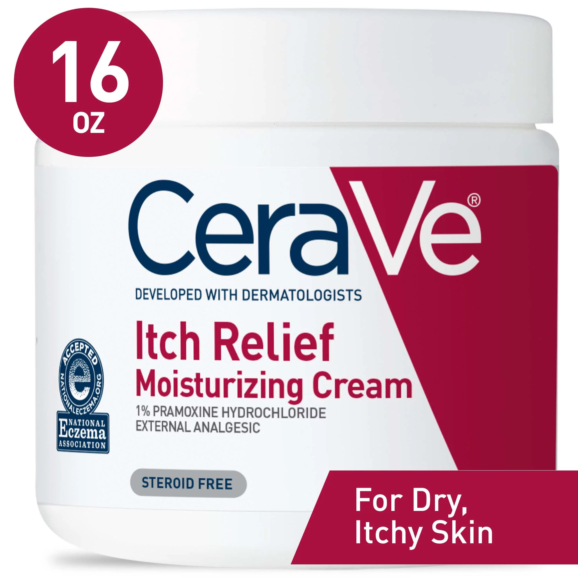 CeraVe Itch Relief Moisturizing Cream for Body, Steroid-Free Treatment for Dry & Itchy Skin, 16 oz