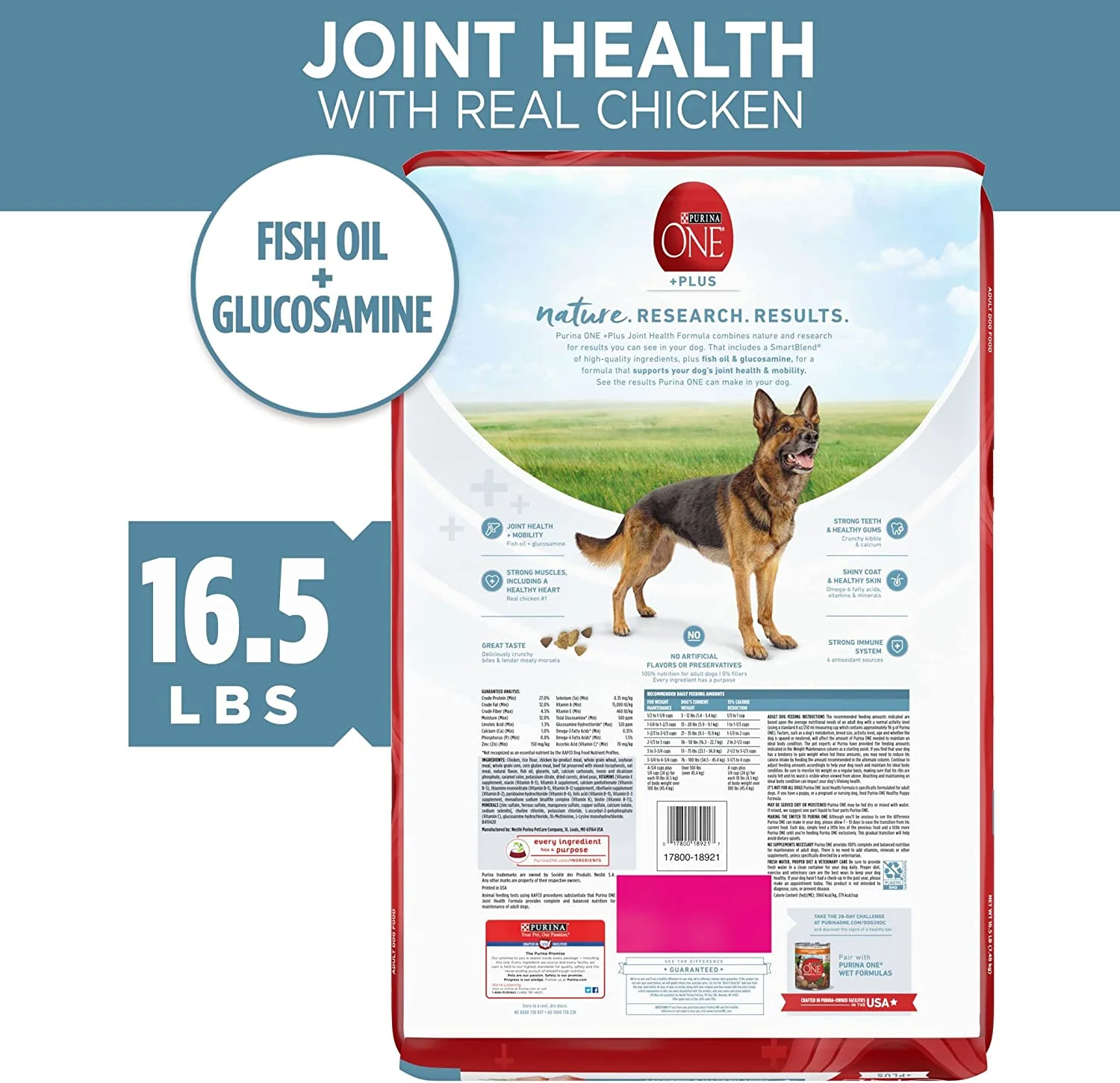 Purina One Plus Dry Dog Food Joint & Mobility Health, High Protein Chicken & Rice, 16.5 lb Bag