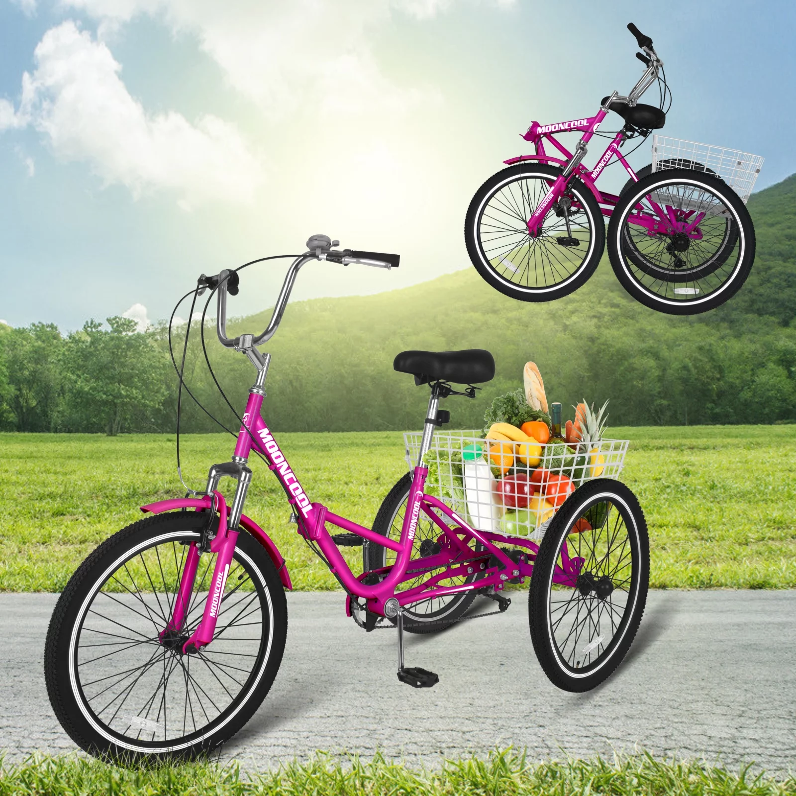 ABORON Adult Tricycle 7-Speed, 20/24/26-Inch Three Wheel Cruiser Bike with Cargo Basket, Foldable Tricycle for Adults, Women, Men, Seniors Exercise Shopping