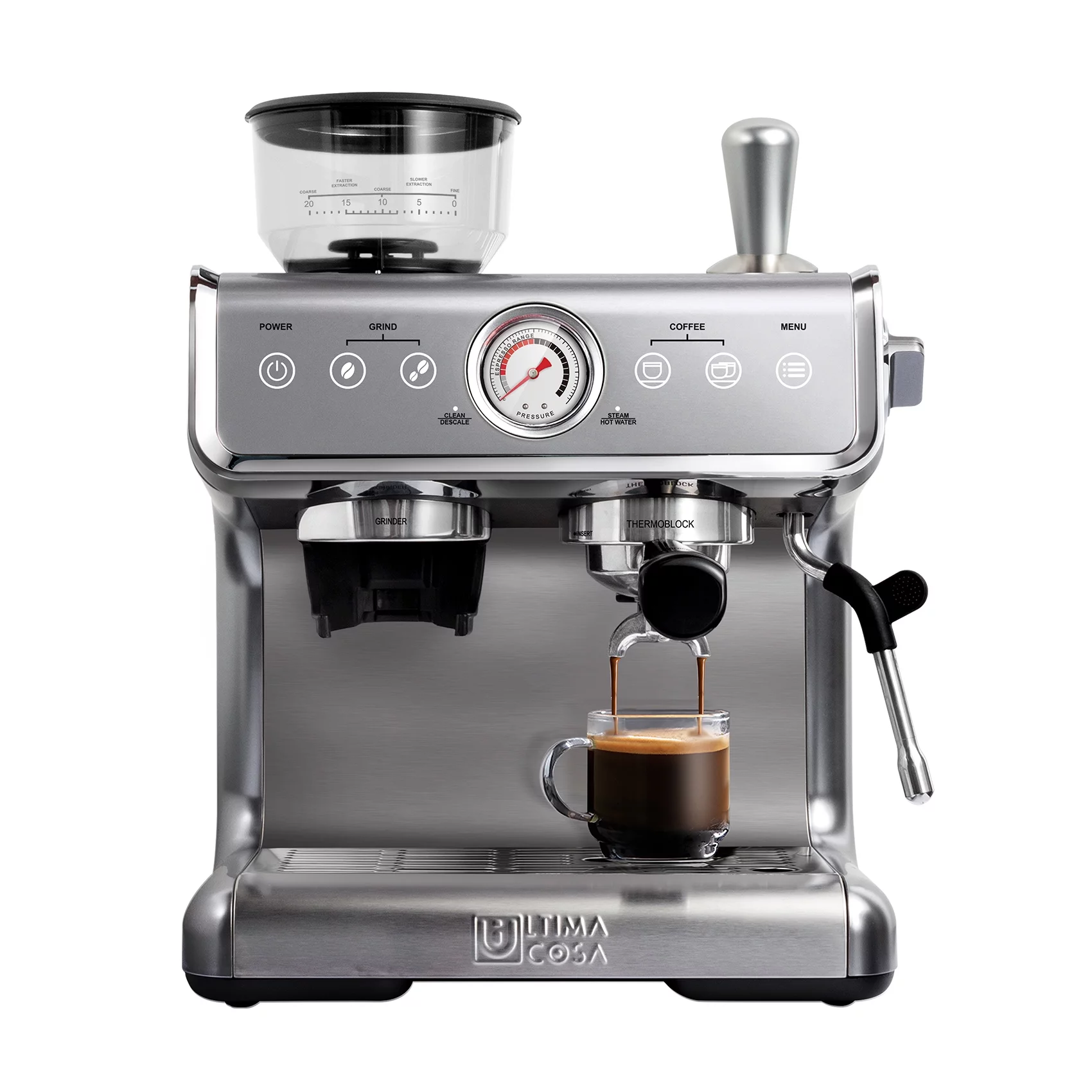 Ultima Cosa New Presto Bollente Semi-Automatic Espresso Machine – Silver – 2 Litre Water Tank