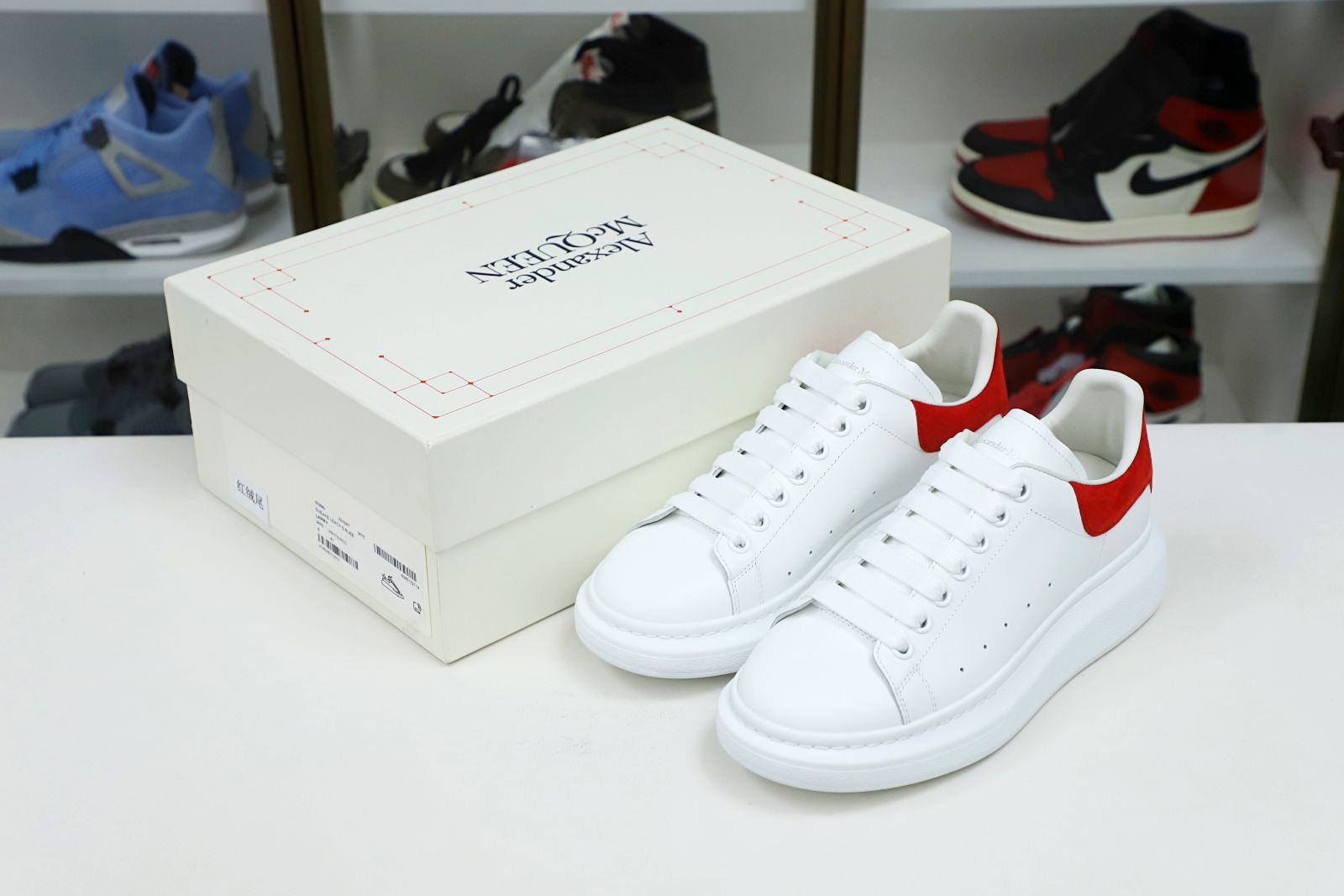 ALXNDER MC MCQUEEN WHITE SMOOTH CALF LEATHER RED SUEDE - finekick.vip