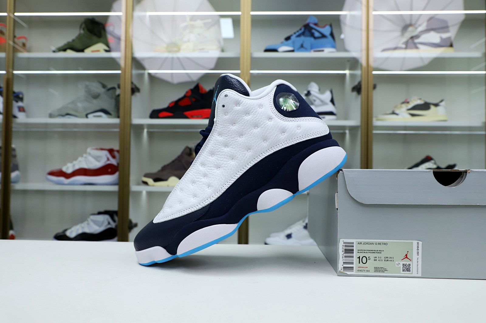 AIR JORDAN 13 RETRO WHITE OBSIDIAN POWDER BLUE 414571-144 - finekick.vip