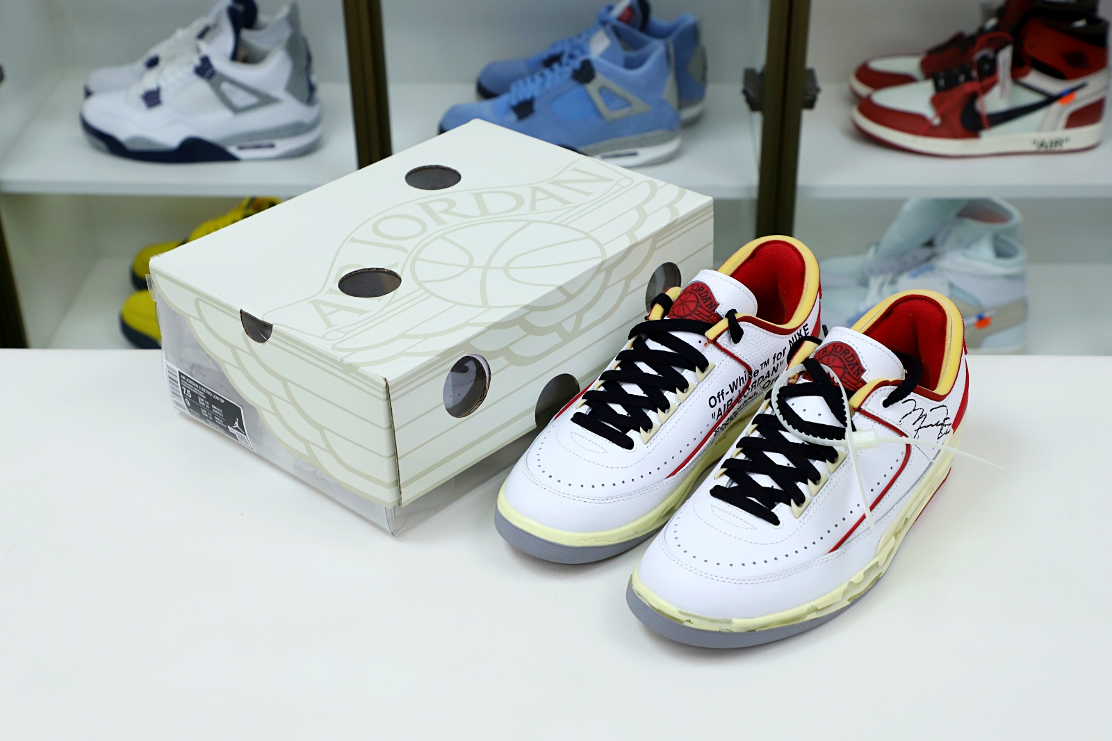OFF-WHITE X AIR JORDAN 2 RETRO LOW SP 'WHITE VARSITY RED' - finekick.vip
