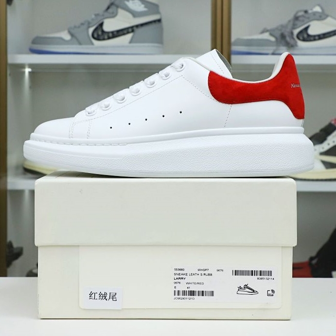 ALXNDER MC MCQUEEN WHITE SMOOTH CALF LEATHER RED SUEDE - finekick.vip