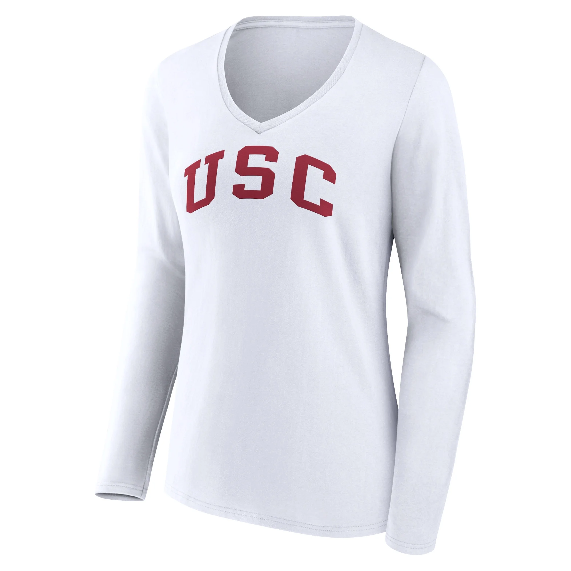 Women's Fanatics Branded White USC Trojans Basic Arch Long Sleeve V-Neck T-Shirt