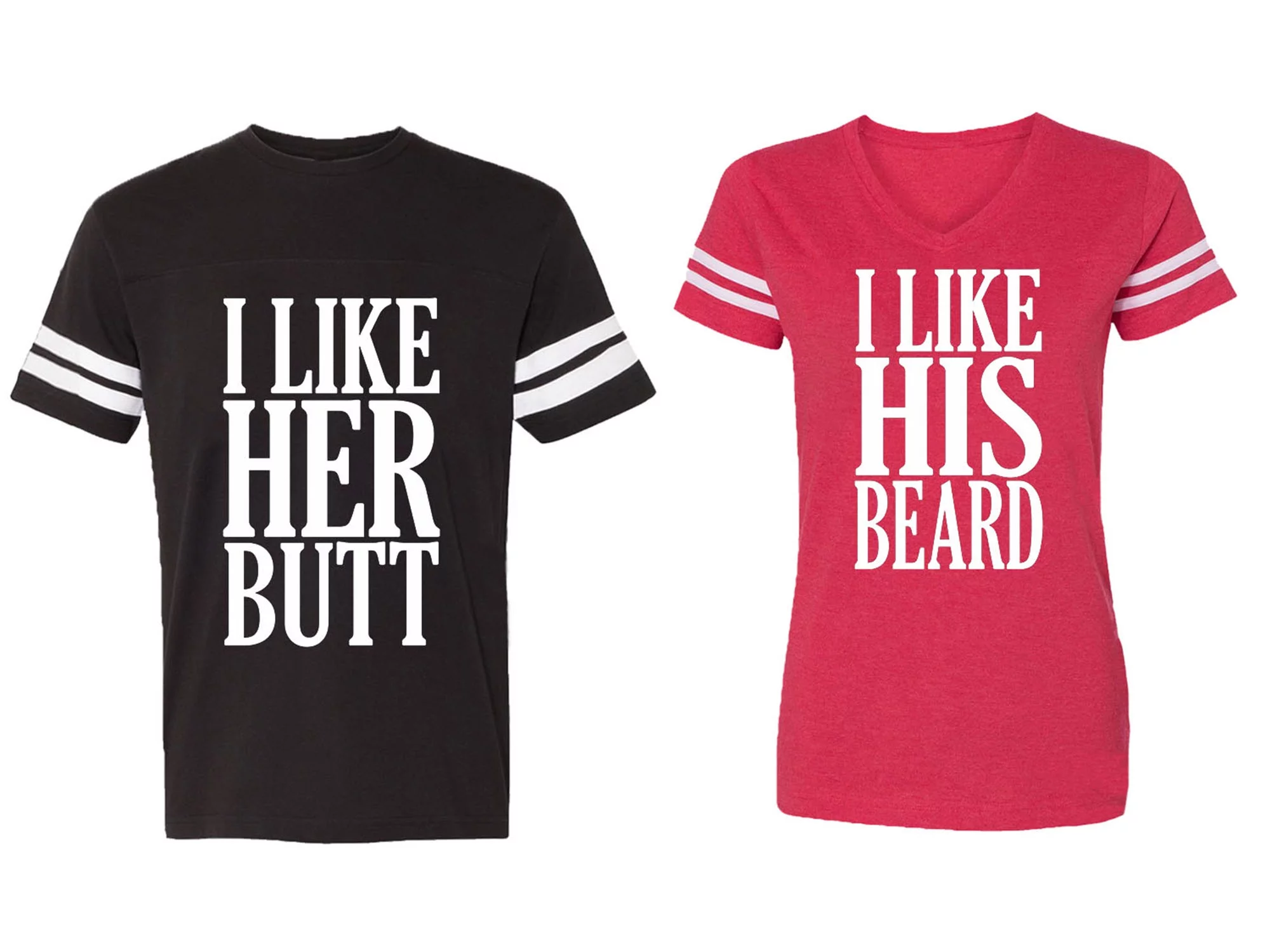 I Like Her But His Beared Matching Couple Cotton Jerseys (Men Black / Women Red) (Men XXL / Women XL)