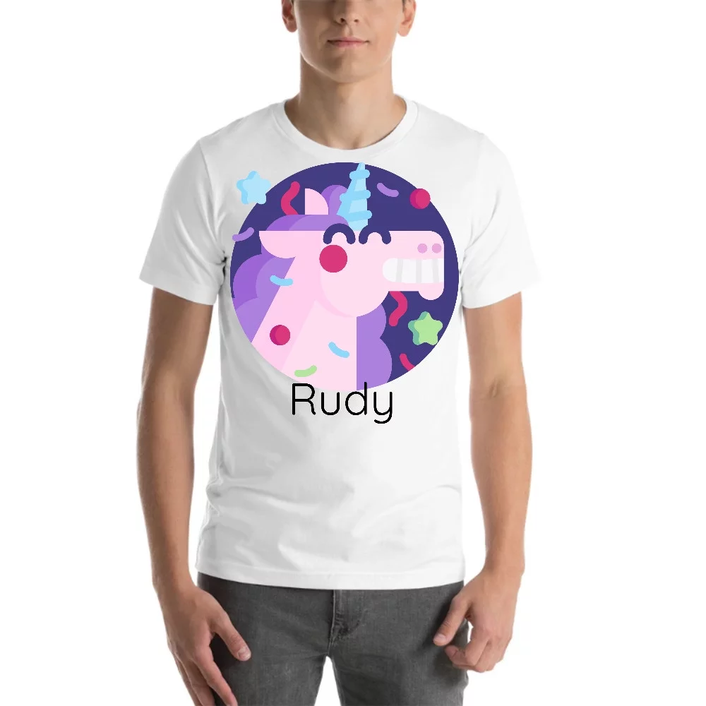 L Personalized Party Unicorn Rudy Short Sleeve Cotton T-Shirt By Undefined Gifts