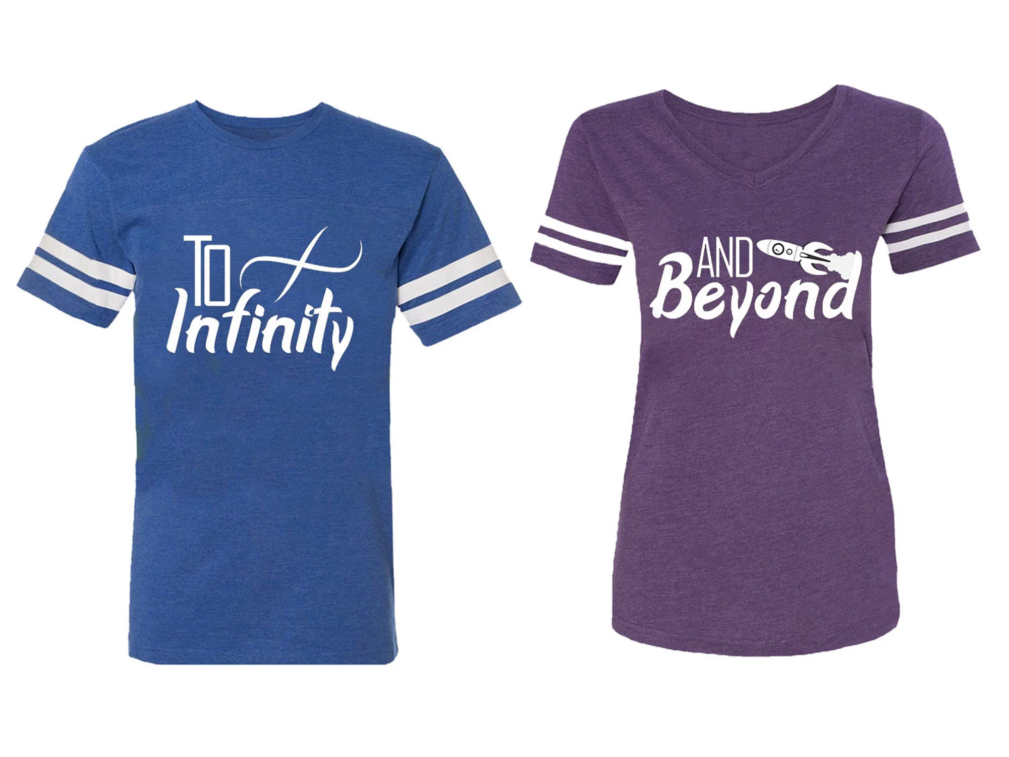 To Infinity & Beyond Matching Couple Cotton Jerseys (Men Royal / Women Purple) (Men M / Women S)