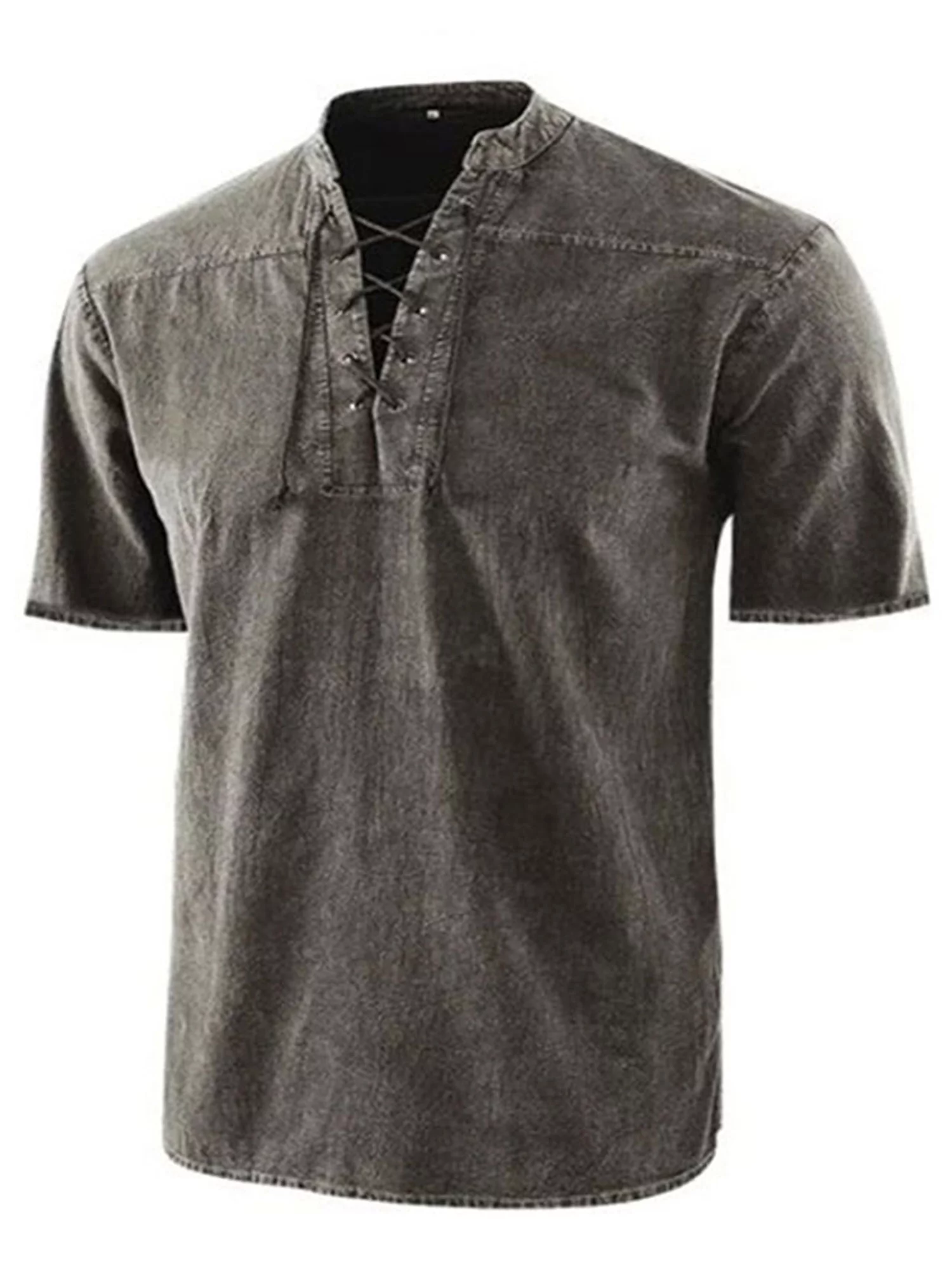 Niuer Mens Fashion Henley Shirt Cotton Casual Vintage Short Sleeve Tee Shirt Hippie Lace Up Beach Yoga Top