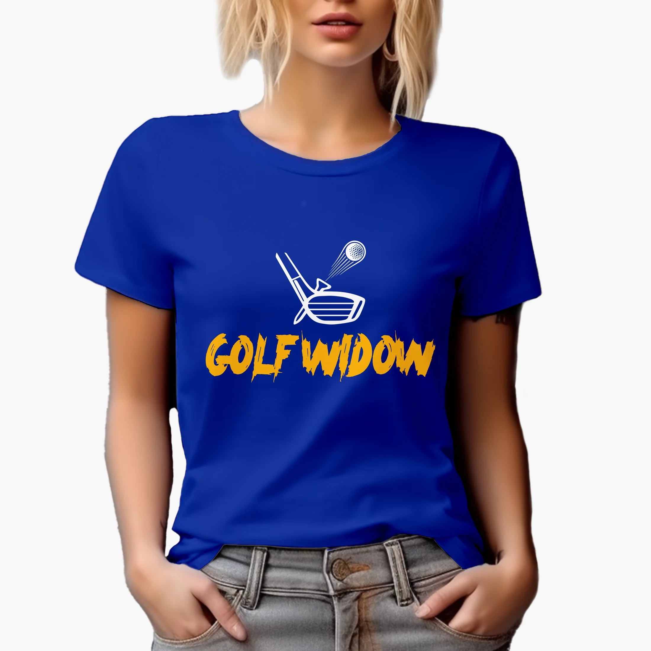 Golf Widow with a Ball & Club, Golf Player, Golfing or Golfer Themed Merch Gift, Royal Blue T-Shirt, 3XL