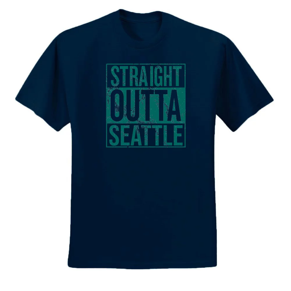 Straight Outta Seattle SEA Fan | Fantasy Baseball Fans | Mens Sports Graphic T-Shirt, Navy, Small