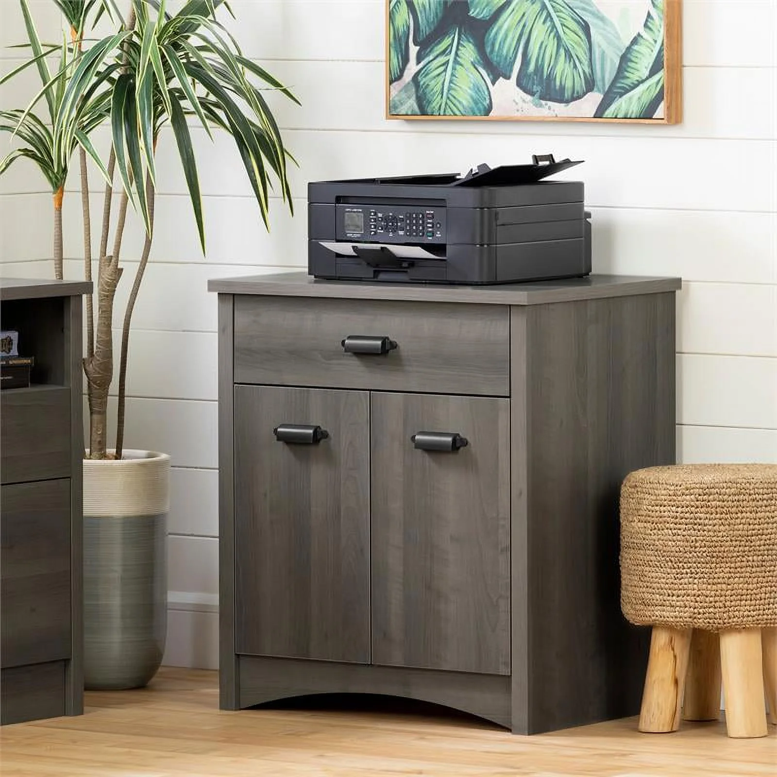 Pemberly Row Contemporary Printer Cabinet-Gray Maple-Pemberly Row Contemporary