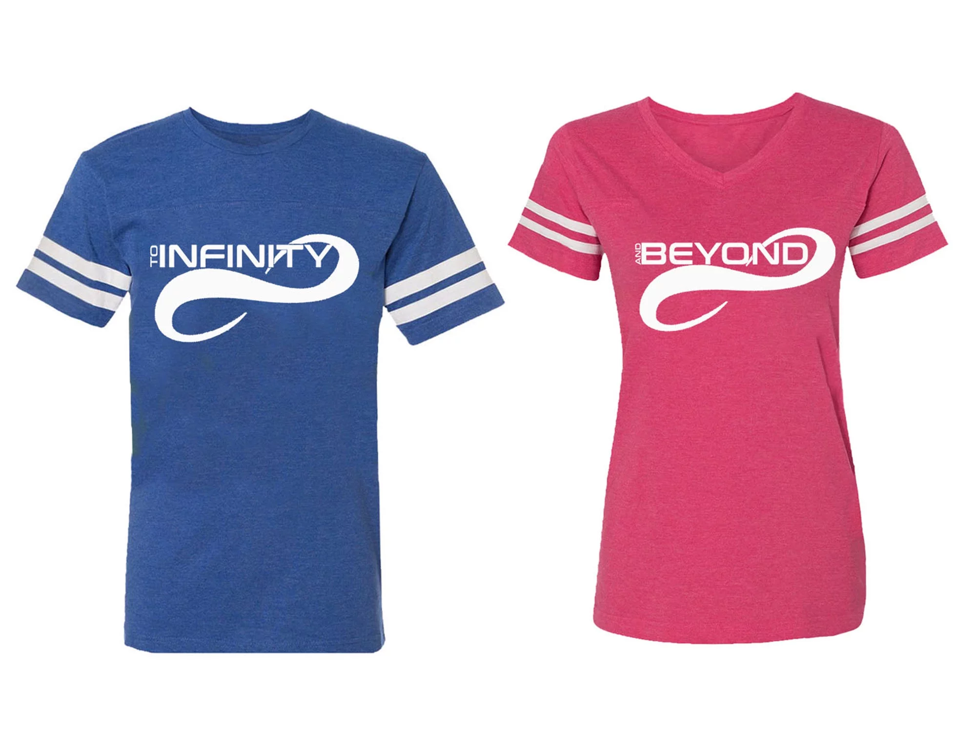 To Infinity And Beyond Matching Couple Cotton Jerseys (Men Royal / Women Pink) (Men XXL / Women M)