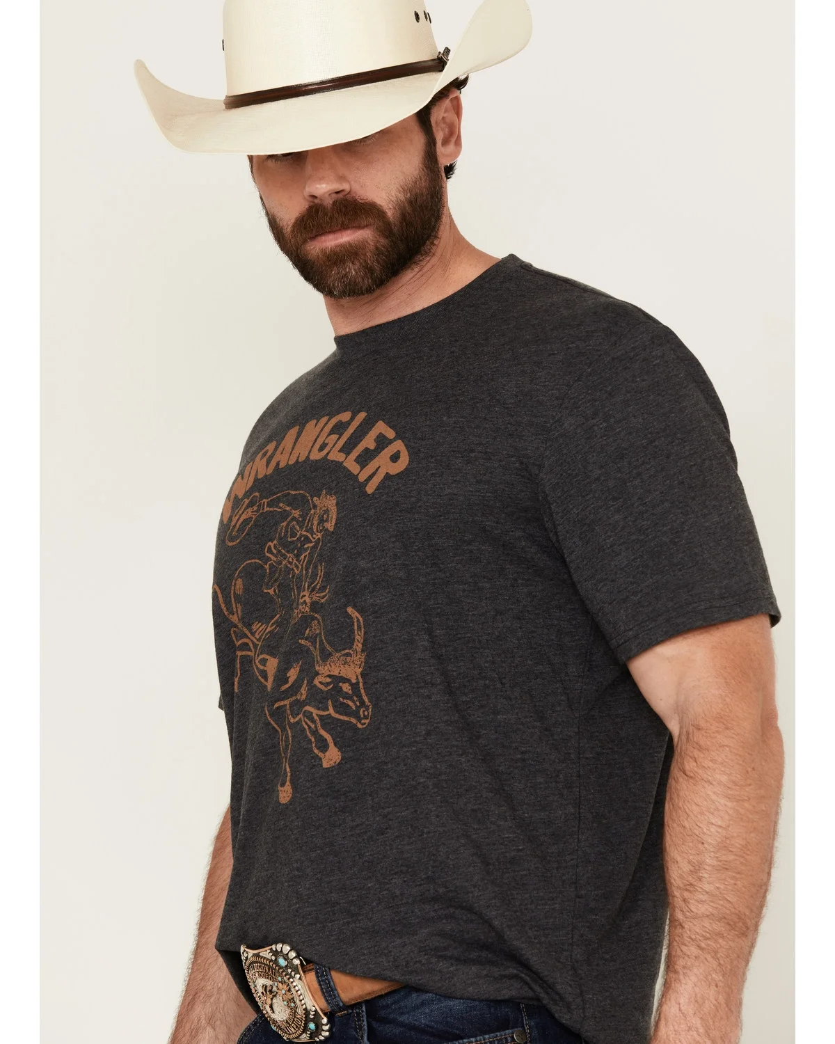 Wrangler Men's Bucking Bull Logo Short Sleeve Graphic T-Shirt Charcoal XX-Large US