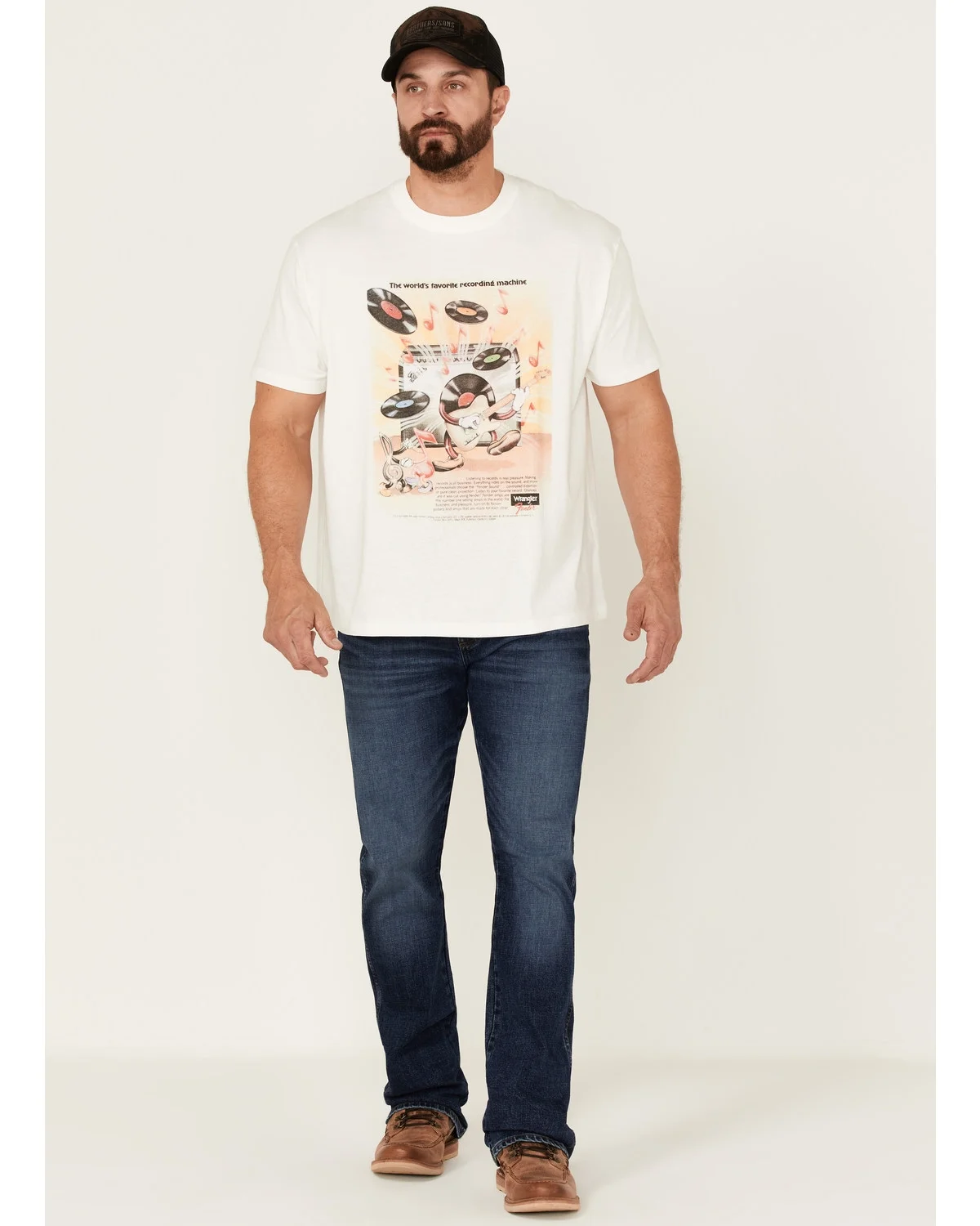 Wrangler Men's X Fender Dancing Record Vintage Graphic T-Shirt White Large US