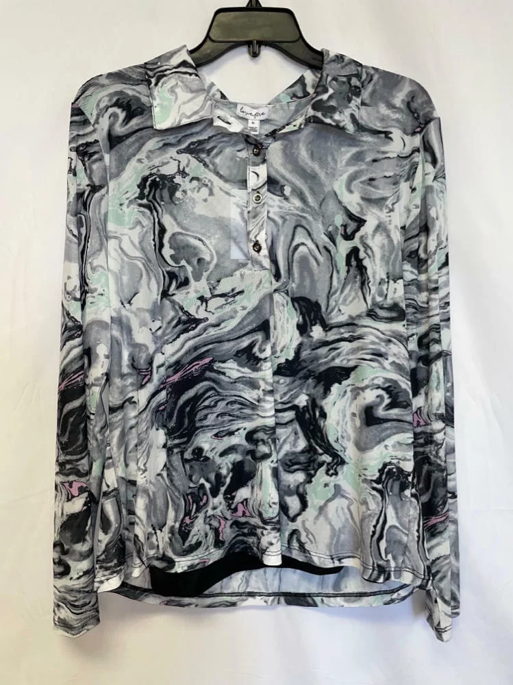 Love, Fire Womens Plus Size Tie-Dye Printed Polo Shirt, Black Marble, 1X