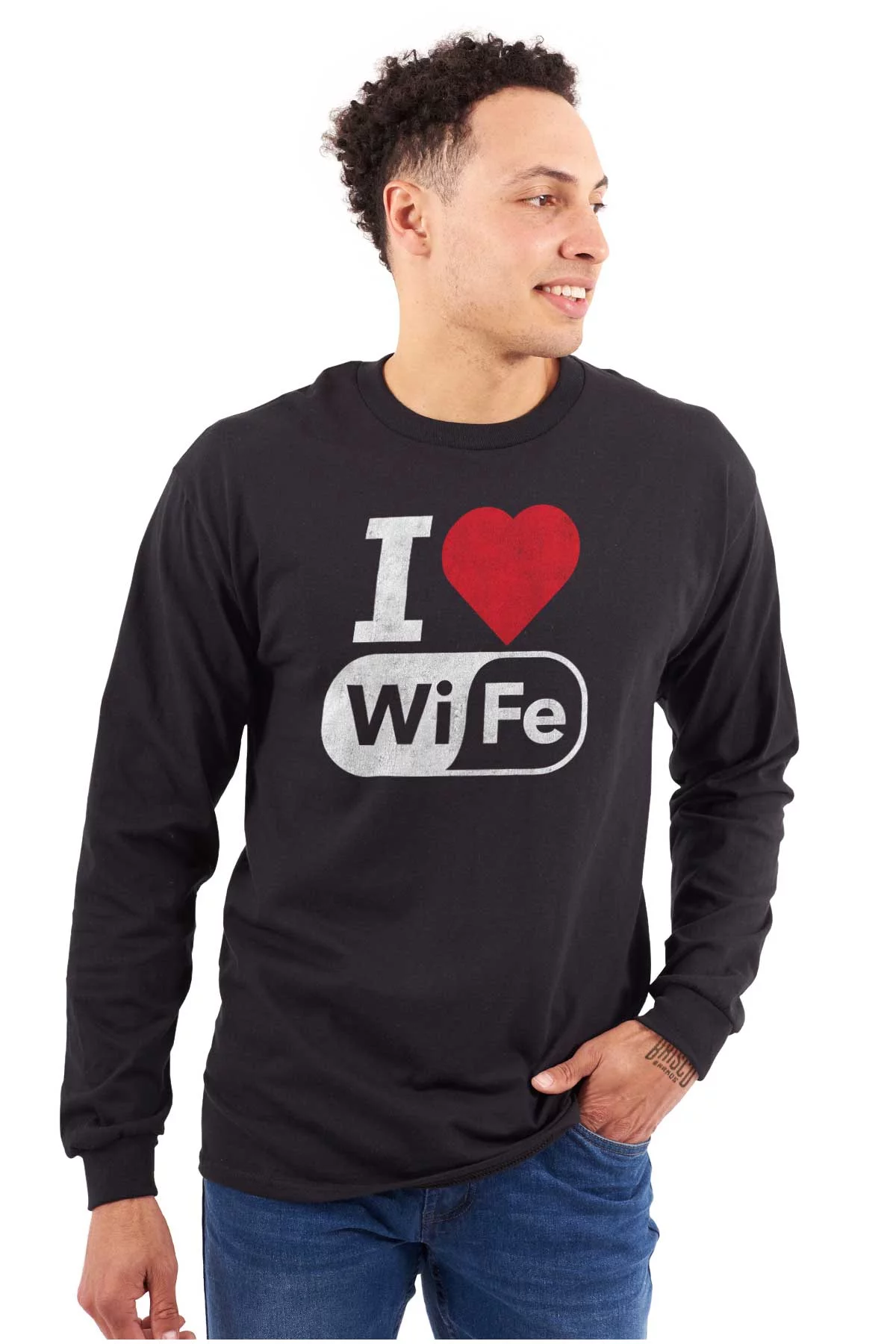 Love Wife Wi-Fi Funny Husband Married Men's Long Sleeve Tee T Shirt Brisco Brands S