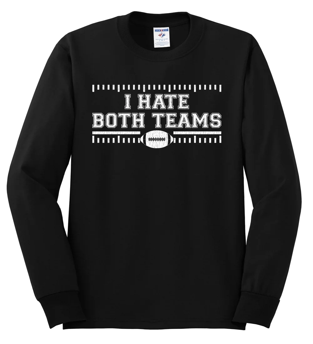 Wild Bobby I Hate Both Teams Sports Men Long Sleeve Shirt, Black, Small