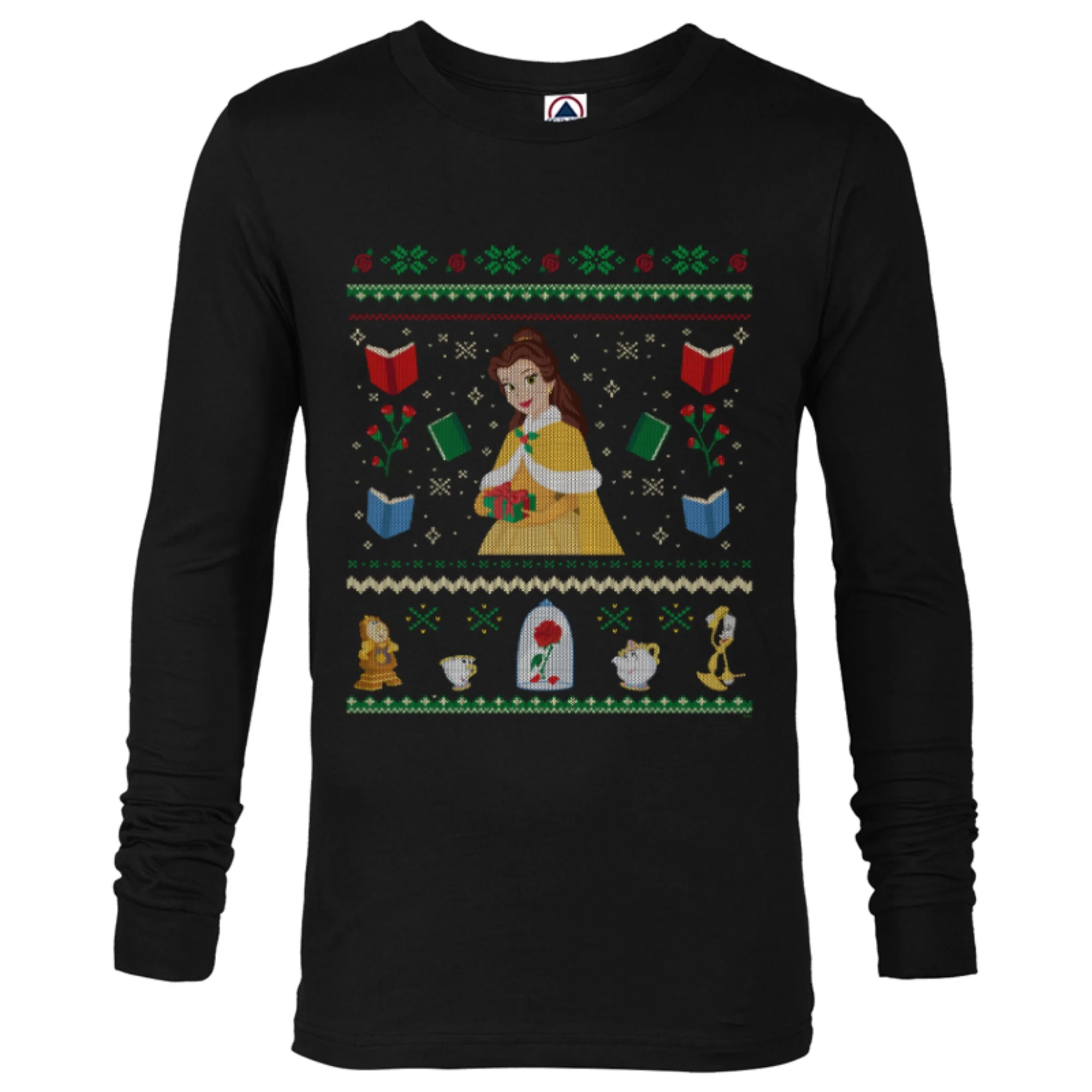 Disney Princess Beauty and the Beast Belle Christmas Sweater - Long Sleeve T-Shirt for Men - Customized-Black