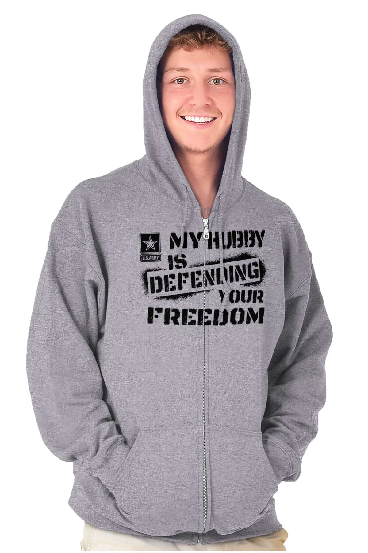 US Army Logo Hubby Defending Freedom Zip Hoodie Sweatshirt Women Brisco Brands 2X