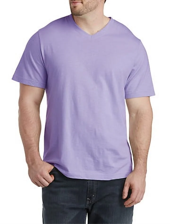 Harbor Bay by DXL Men's Big and Tall Slub Knit V-Neck T-Shirt Lavender 2XL